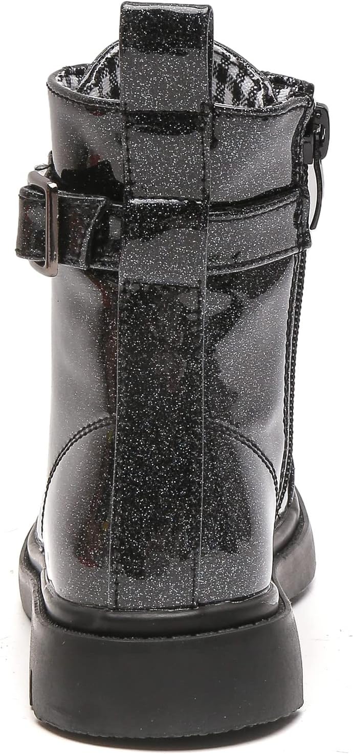 kkdom Boys Girls Waterproof Outdoor Glitter Lace Up Side Zipper Mid Calf Combat Boots(Toddler/Little Kid/Big Kid)