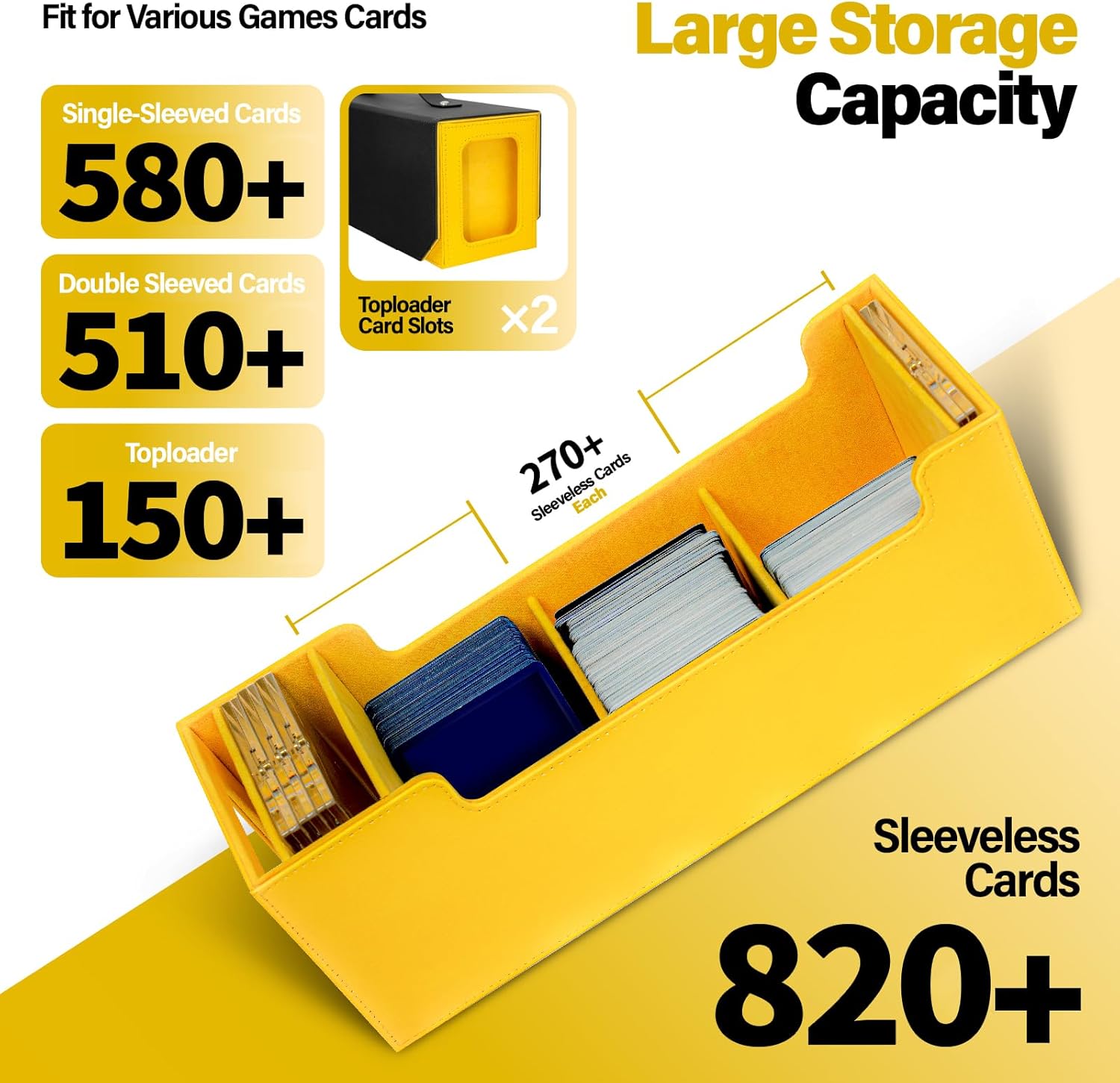 Card Deck Box with Commander Window Display, Portable Hard Plastic Card Case Holds 500+ Double Sleeved Cards, Magnetic TCG Storage Organizer Fits MTG Commander, YuGiOh and Game Cards