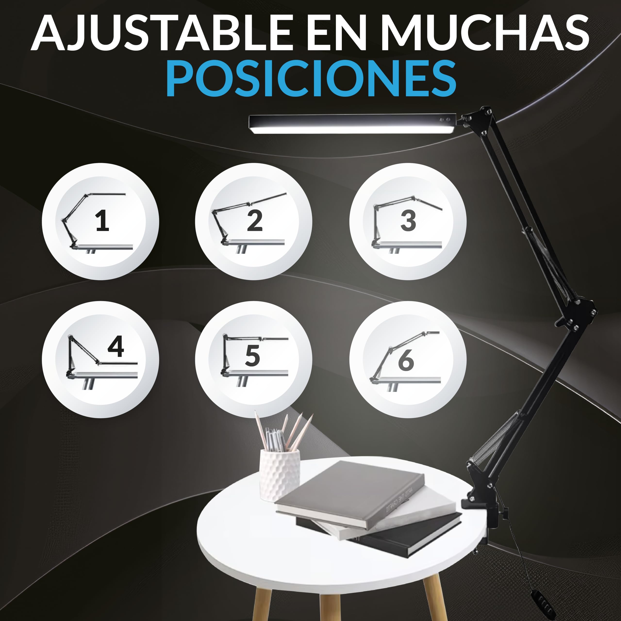 Lampara Escritorio I Flexo LED | 110Cm 5 Modos de Color 12W | Función de Memoria I 11 Niveles de Brillo 1300 LM | Para Oficina Estudiar Salon | Candeeiro de Mesa I Color Blanco.