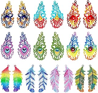 Multicolor Filigree Feather Charms Hollow Color Painted Plume Pendant for DIY Earrings Necklaces Jewelry Making Accessories Bookmark Components Hanging Embellishments