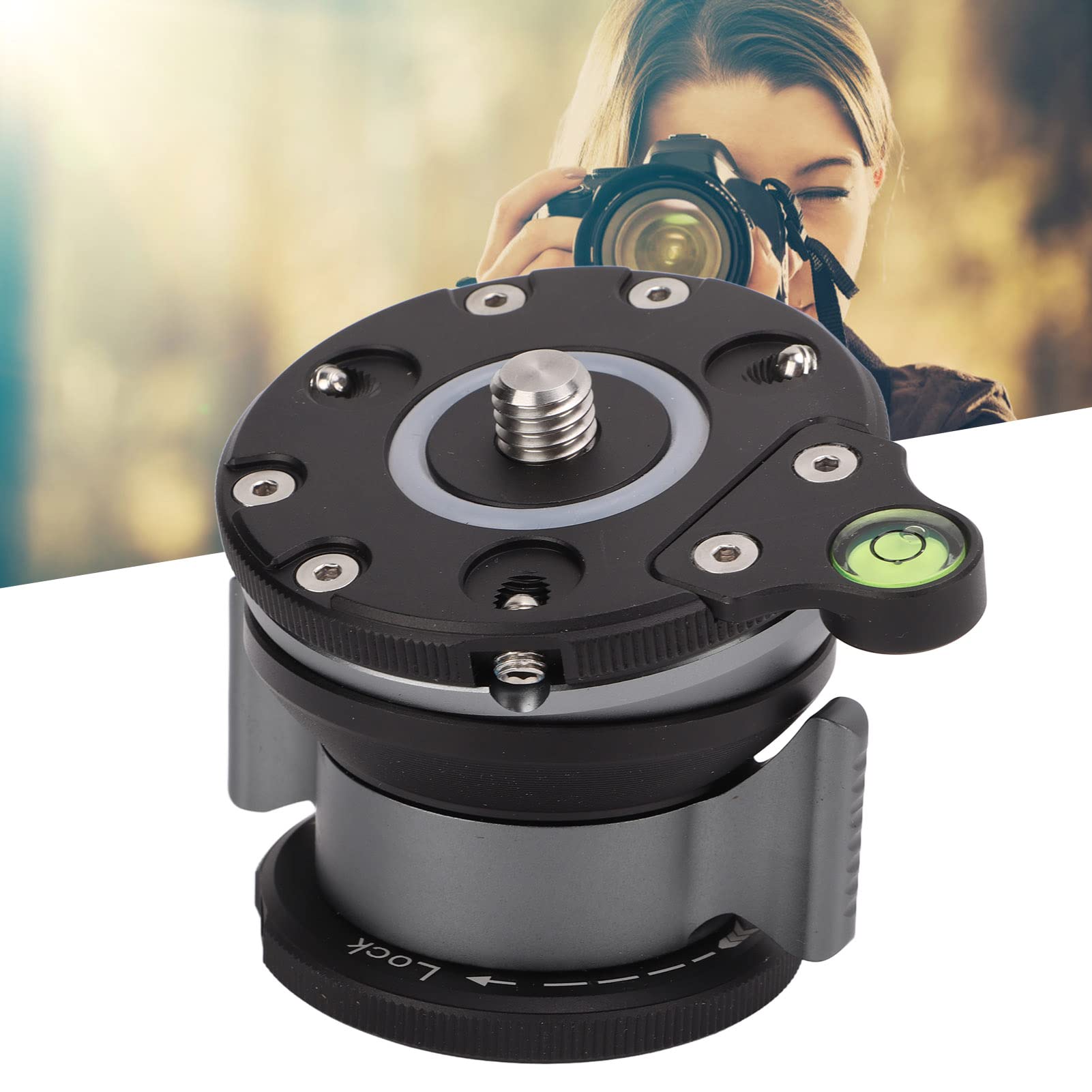Podstawa do Poziomowania Statywu, Głowica Statywu ze Stopu Aluminium z Poziomicą, Gwint 1/4 "i 3/8", Płytka Regulacyjna do Statywu Fotograficznego do Nikon, do Sony i Innych Aparatów DSLR, Kamery