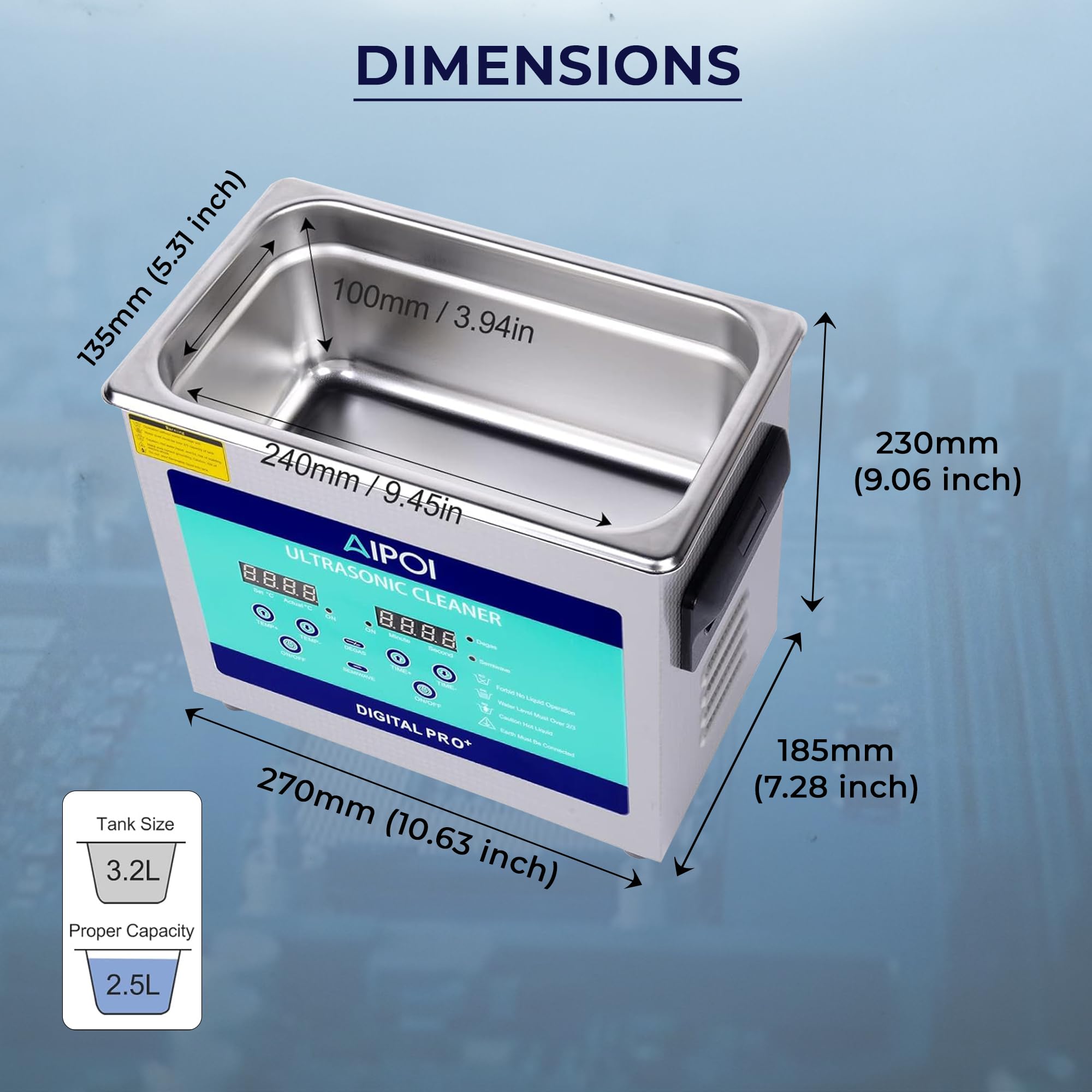 Ultraschallreinigungsgerät 3.2L Edelstahl Ultraschallreiniger mit Heizung, 120W Ultraschallbad zum Reinigen von Schmuck, Brillen, Uhrenketten, Dentalwerkzeugen, Metallteilen, Vergasern usw
