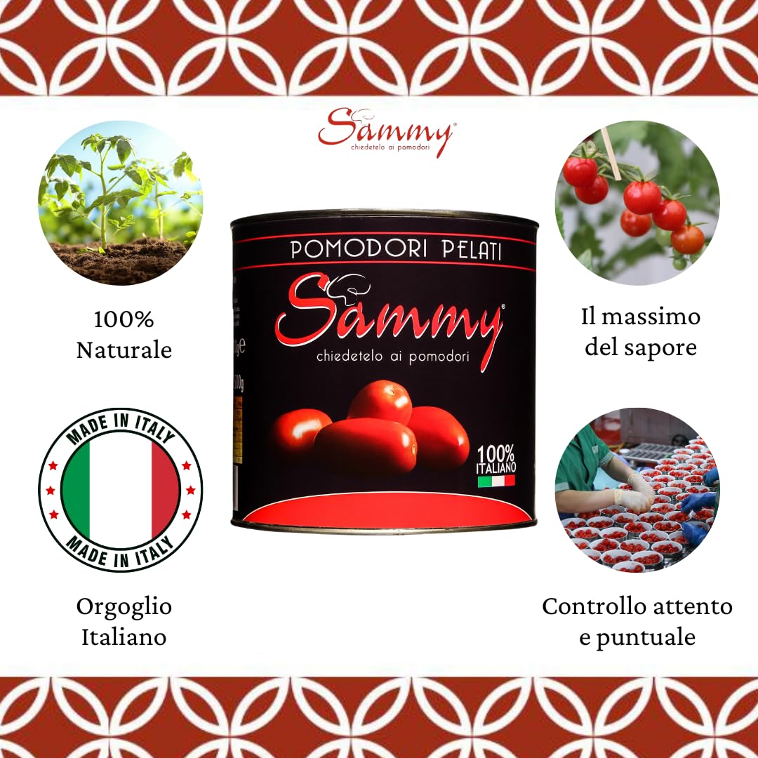 SAMMY - Pomodori Pelati, Ideali per Sughi e Ricette Gourmet, 100% Filiera Italiana, Gusto Dolce e Autentico, 6 Pezzi in Latta da 2500gr