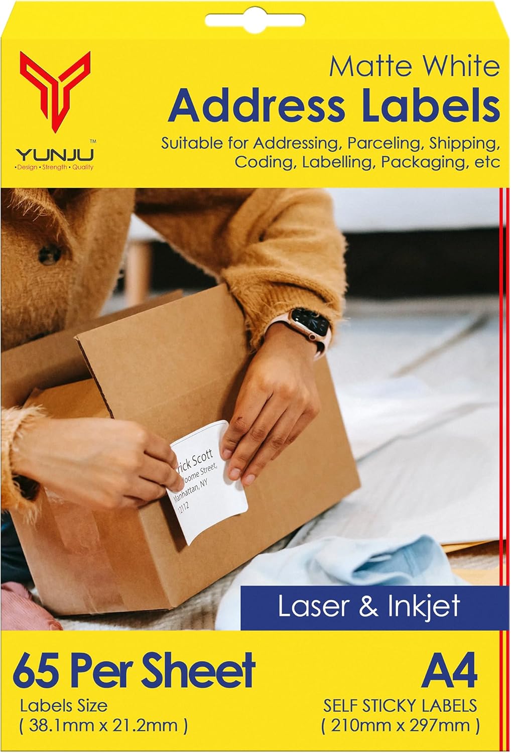 A4 Self Adhesive Address Labels, 65 Label Per Sheet, 20 Sheets, (38.1 X 21.2 MM) 1300 Labels
