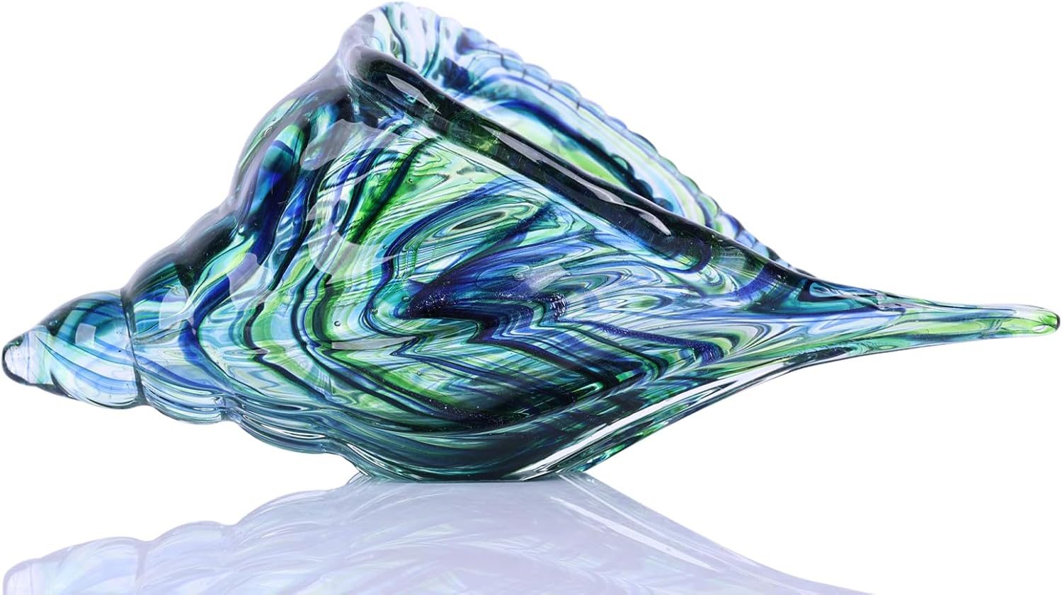 DOVDOV Hand-Blown Glass Conch Sculpture, Green sea Glass Art Shell Statue, Coastal Decor Theme Suitable for Rooms, Living Rooms, Offices, Coffee Tables, TV Stands, and Shelf displays.