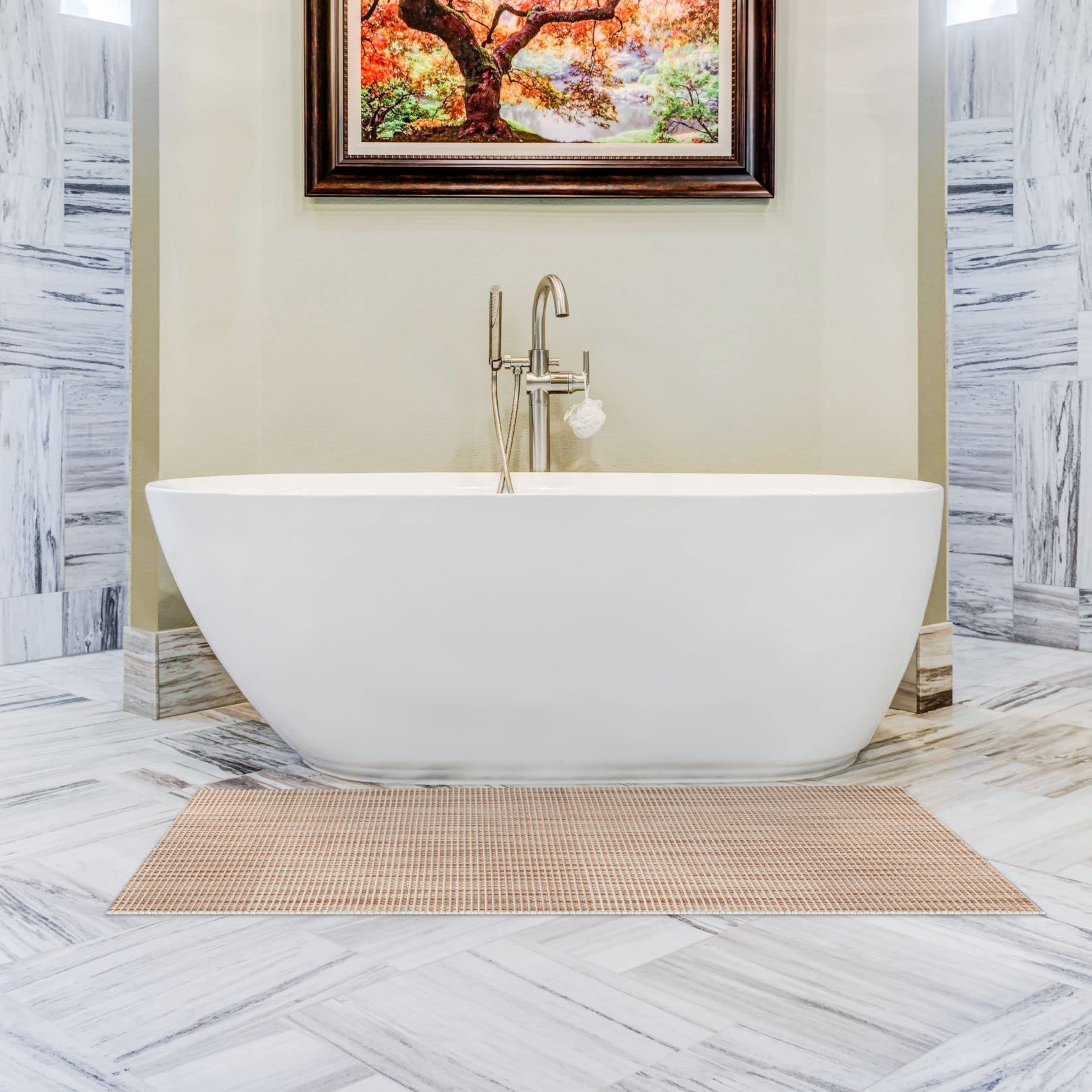 ANRO Alfombra de baño de espuma suave alfombrilla de baño y ducha antideslizante badläufer uni falso beige 500x65 cm