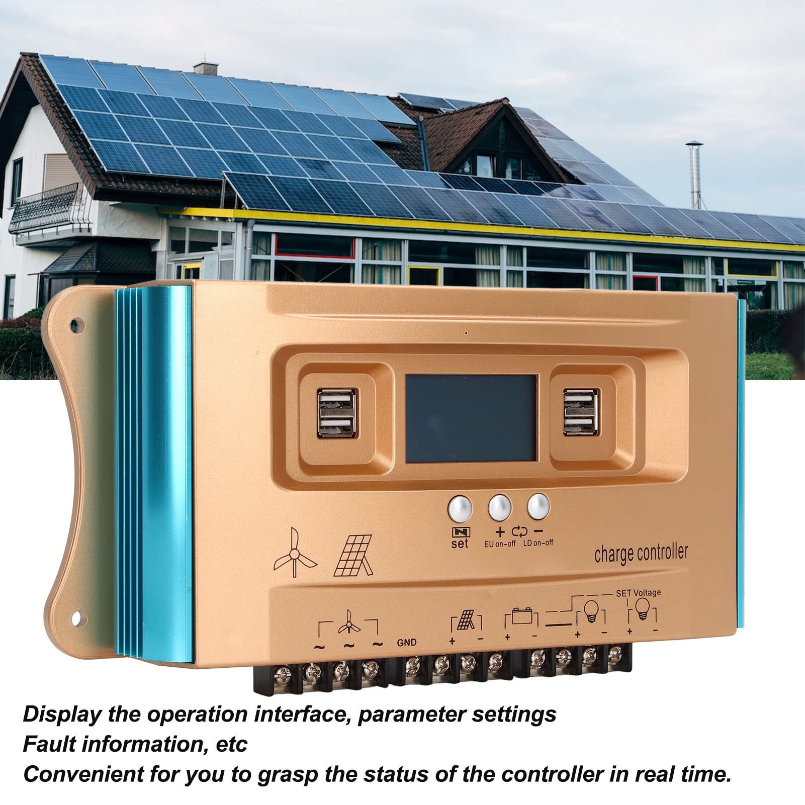Controlador de carga solar MPPT, regulador de panel solar con protección contra sobrecarga, tecnología MPPT avanzada para baterías RV 12 V 24 V 36 V 48 V 60 V, amplia aplicación (100A)