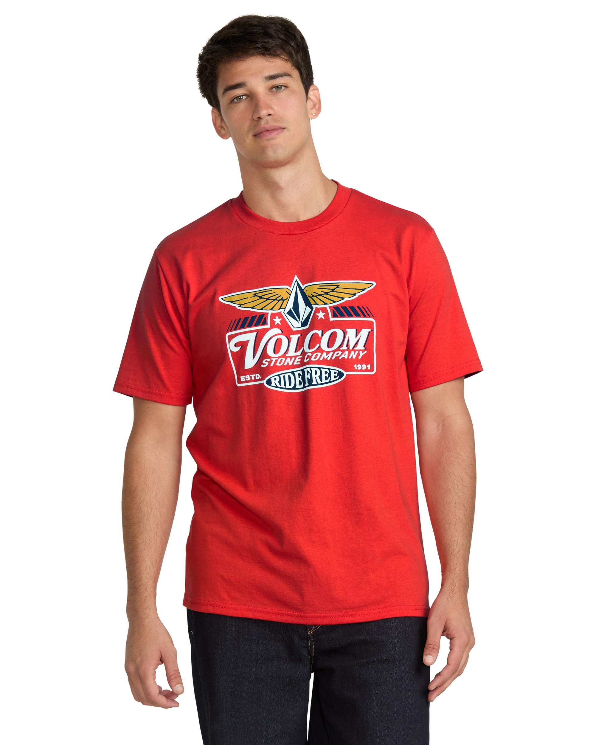 Volcom Mens Revel Tee – Heavyweight Cotton Crew Neck Short Sleeve T-Shirt, Chili Red, Large