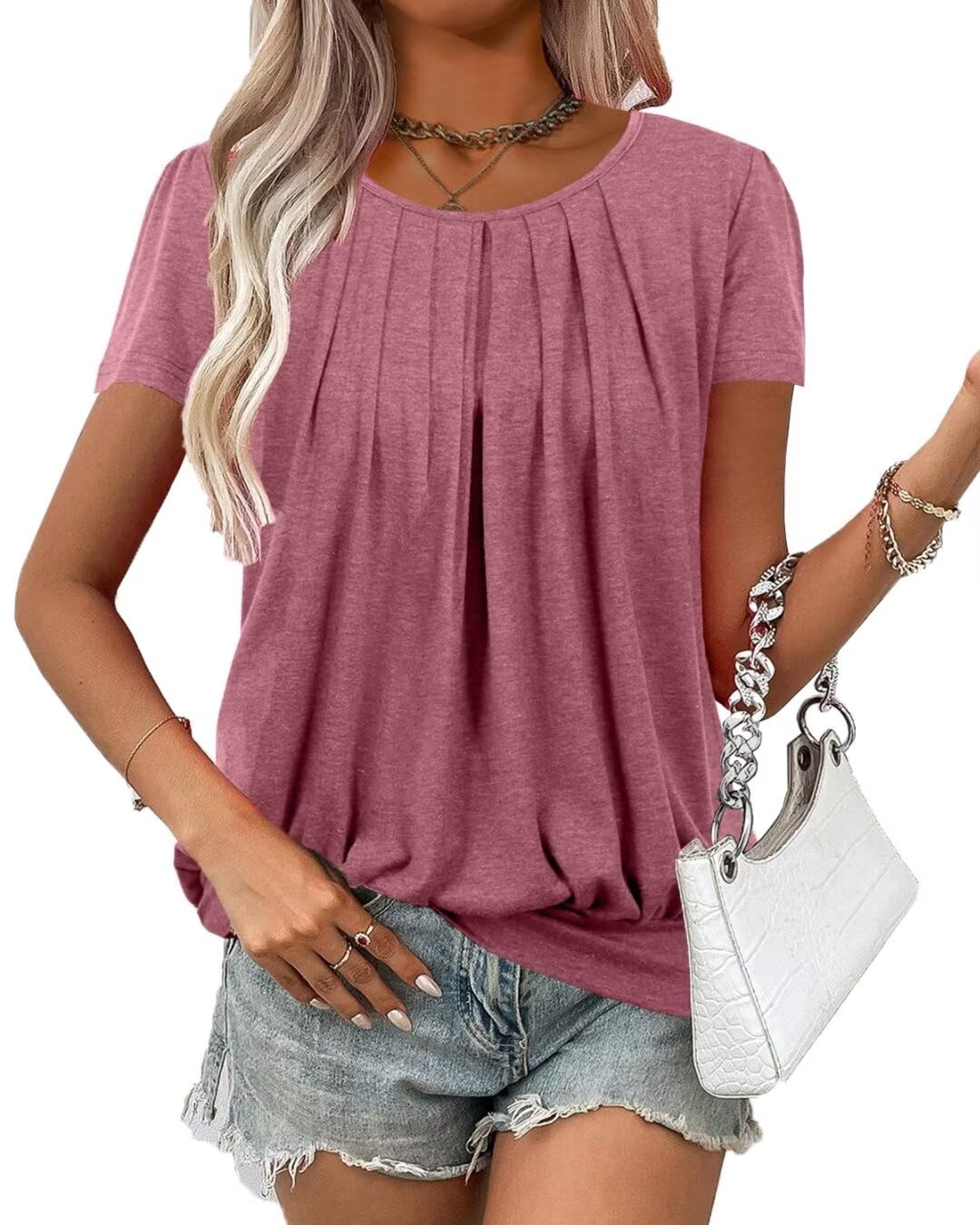 VahRuta Women's Short Sleeve Tunic Tops Scoop Neck Banded Bottom Summer T Shirt for Leggings