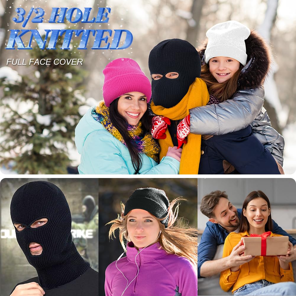 Pasamontañas, 3-Agujeros / 2-Agujeros Pasamontañas, Balaclava, Punto de Invierno Cubierta Facial cálida, Gorro de Esquí para Ciclismo Deportes al Aire Libre