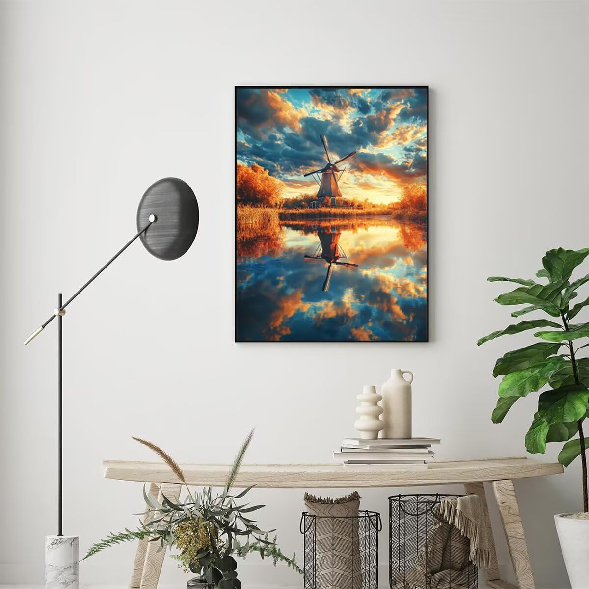 Dipingere con i Numeri Mulino a vento, Paint by Numbers Adulti Paesaggio, Fai da te Creativi Adulti Quadri da Dipingere Numerati Kit per Decorazione Della Parete di Casa 100x135 cm Senza Cornice 25-U