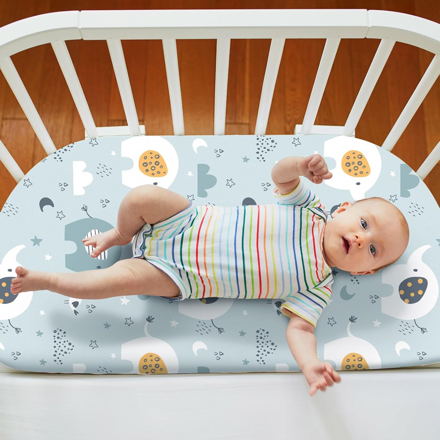 4 Pcs Baby Bassinet Sheets Soft Fitted for Baby Boys Girls Soft Cotton Animals Bassinet Sheet Cover Safe Comfort for Standard Rectangular Mattress Cradle, Elephant, Dinosaur - Image 6