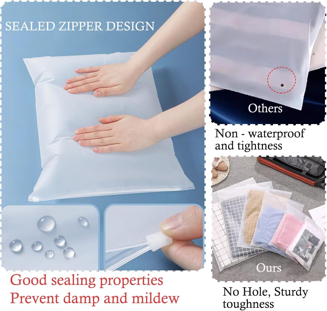25 Pcs Plastic Travel Storage Bags,Reusable Ziplock Bags,Plastic Hospital Bag,Frosted Nonporous Waterproof Ziplock Bags for Clothes,Maternity,Shoes, Cosmetics,5 Sizes