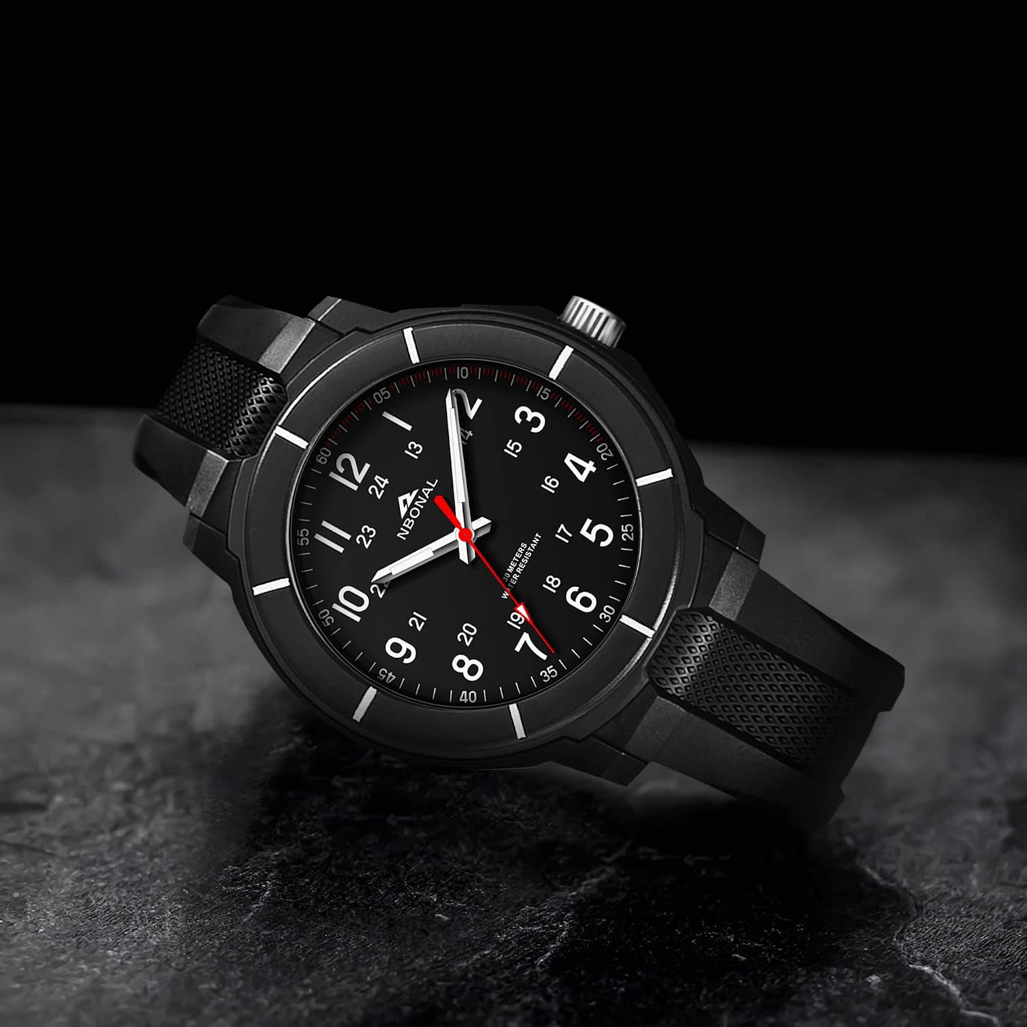 NBONAL Sport Field Watch for Men Black Tactical Watch 30-50M Waterproof 24 Hour Military Luminous Dial Casual Quartz Wristwatch