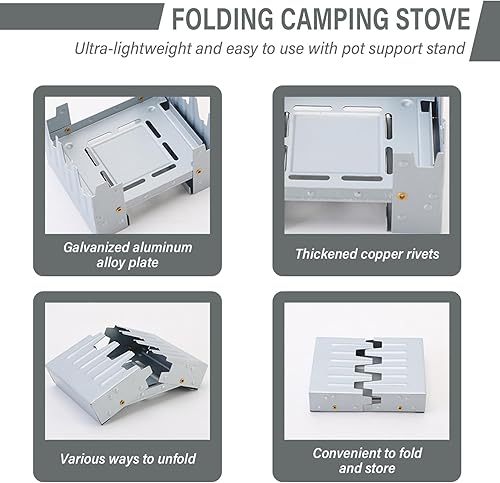 Miniatura 5 de Estufa de emergencia de 3.8 x 3 x 0.8 pulgadas, estufa de campamento plegable gruesa con remaches de cobre, estufa de campamento portátil con