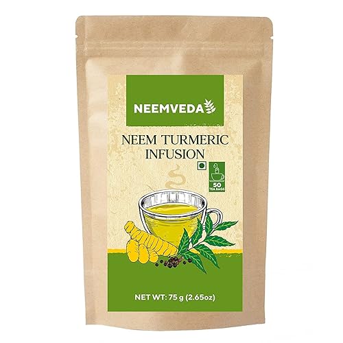 iqra Neemveda Neem infusión de té de hierbas de cúrcuma con pimienta negra para alta absorción, 50 bolsas de té