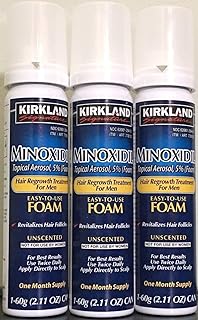 NEW - Kirkland Minoxidil for MEN Hair Growth Treatment Unscented 3 Month Supply Topical Aerosol 5% (Foam), (Compare to Men's Rogaine's Active Ingredient)