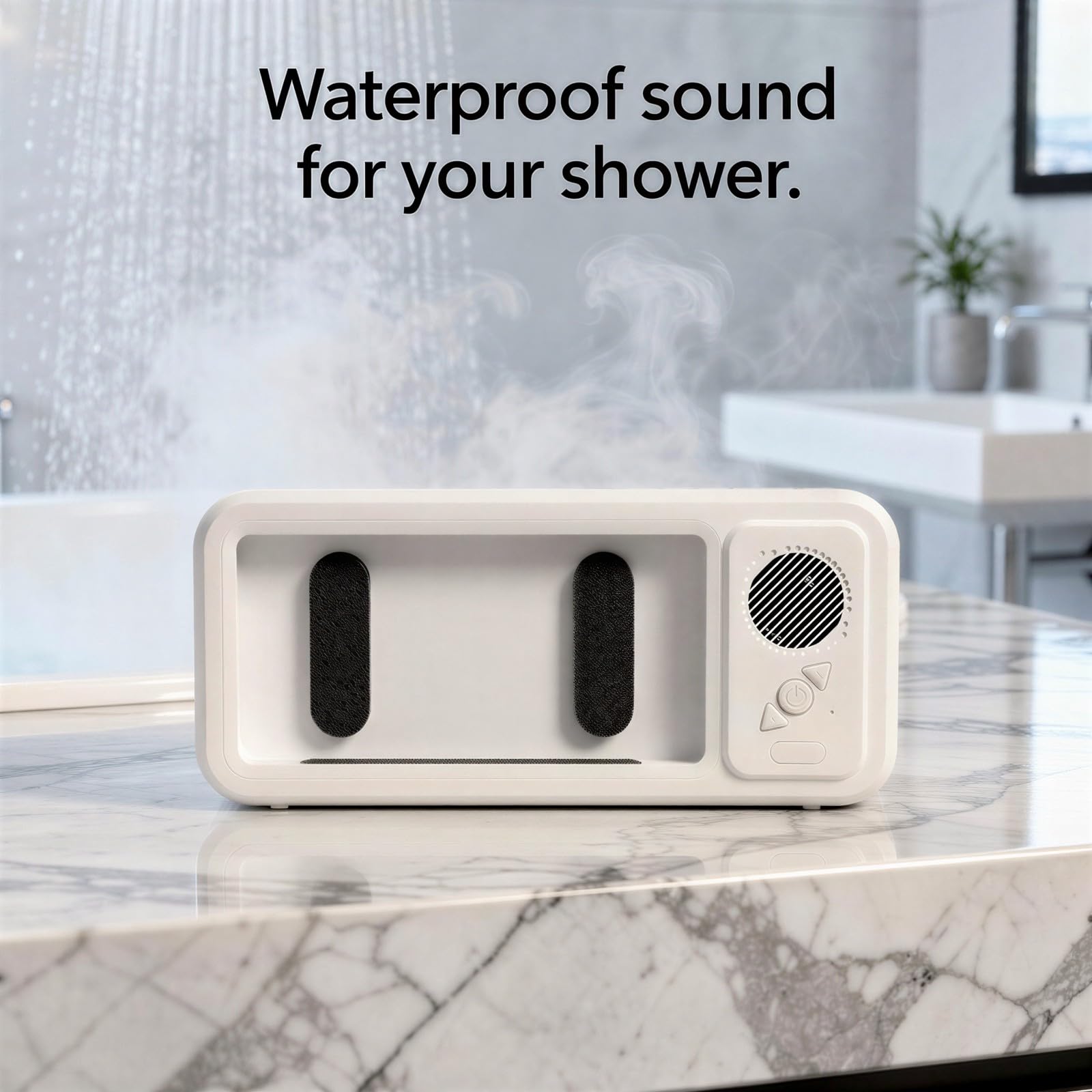 Soporte impermeable para teléfono con altavoz de ducha, IPX5 con altavoces inalámbricos, 12 horas de reproducción, pantalla táctil antivaho, 9.6 x 4.3 x 1.7 pulgadas, soporte de pared para