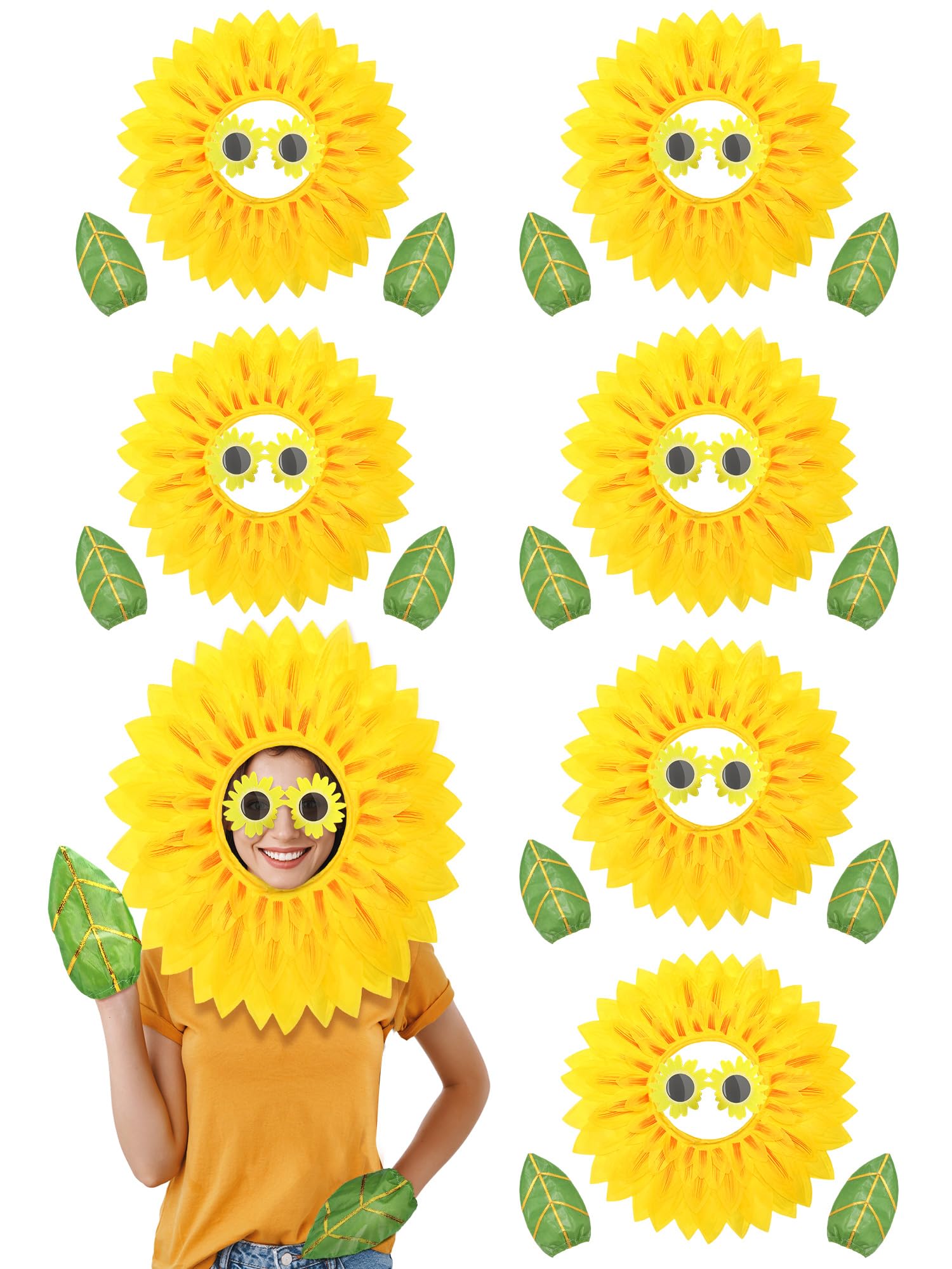 Mepase Halloween Sunflower Costume for Women Yellow Flower Costumes Sunflower Headgear Glasses Leaf Glove Performance Props