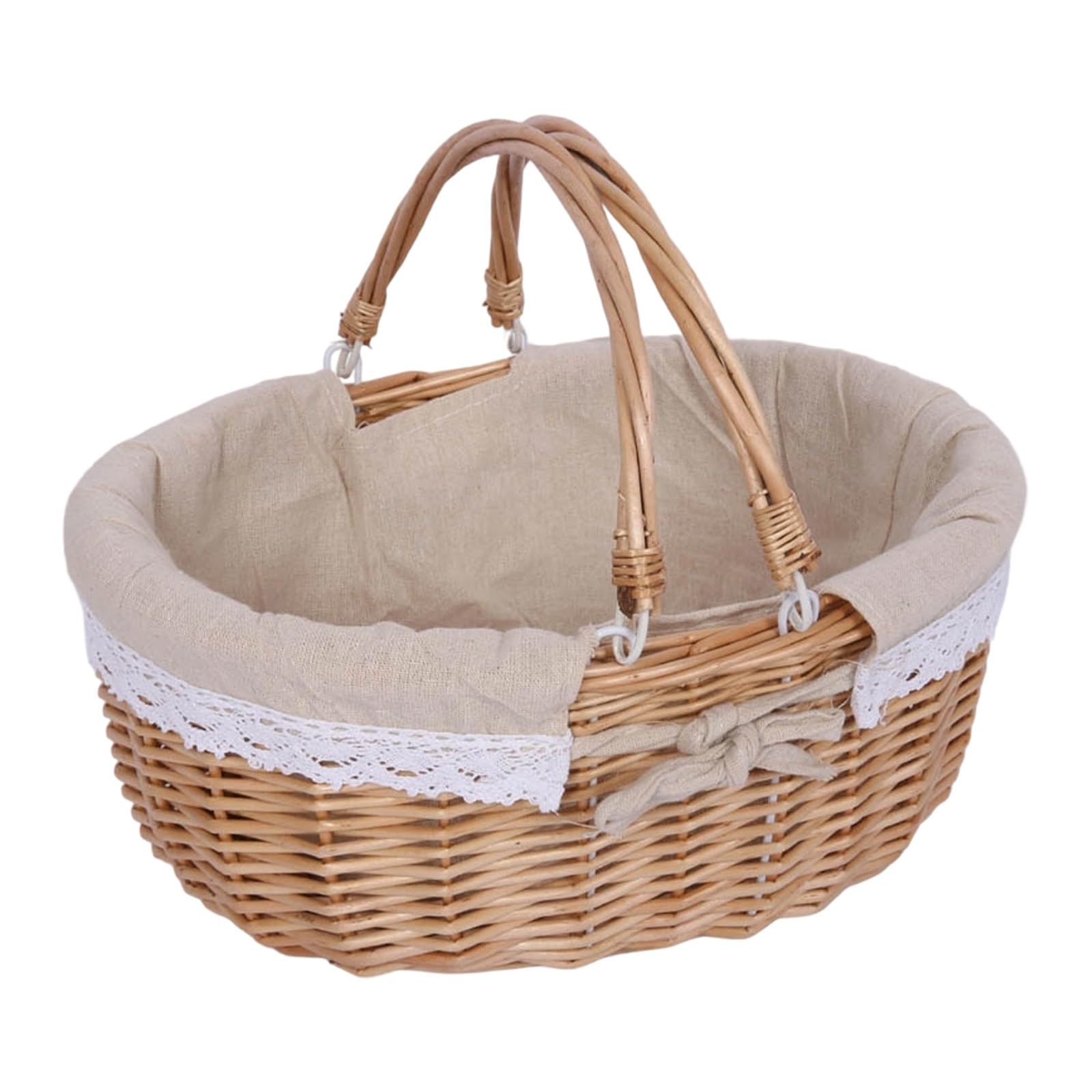 Panier de Pâques pour Enfant Petit Panier Rond en Osier Naturel Tressé avec Anse pour la Chasse aux Oeuf, Cadeau, Décoration, Stockage de Fruits, Fleurs, Jouets