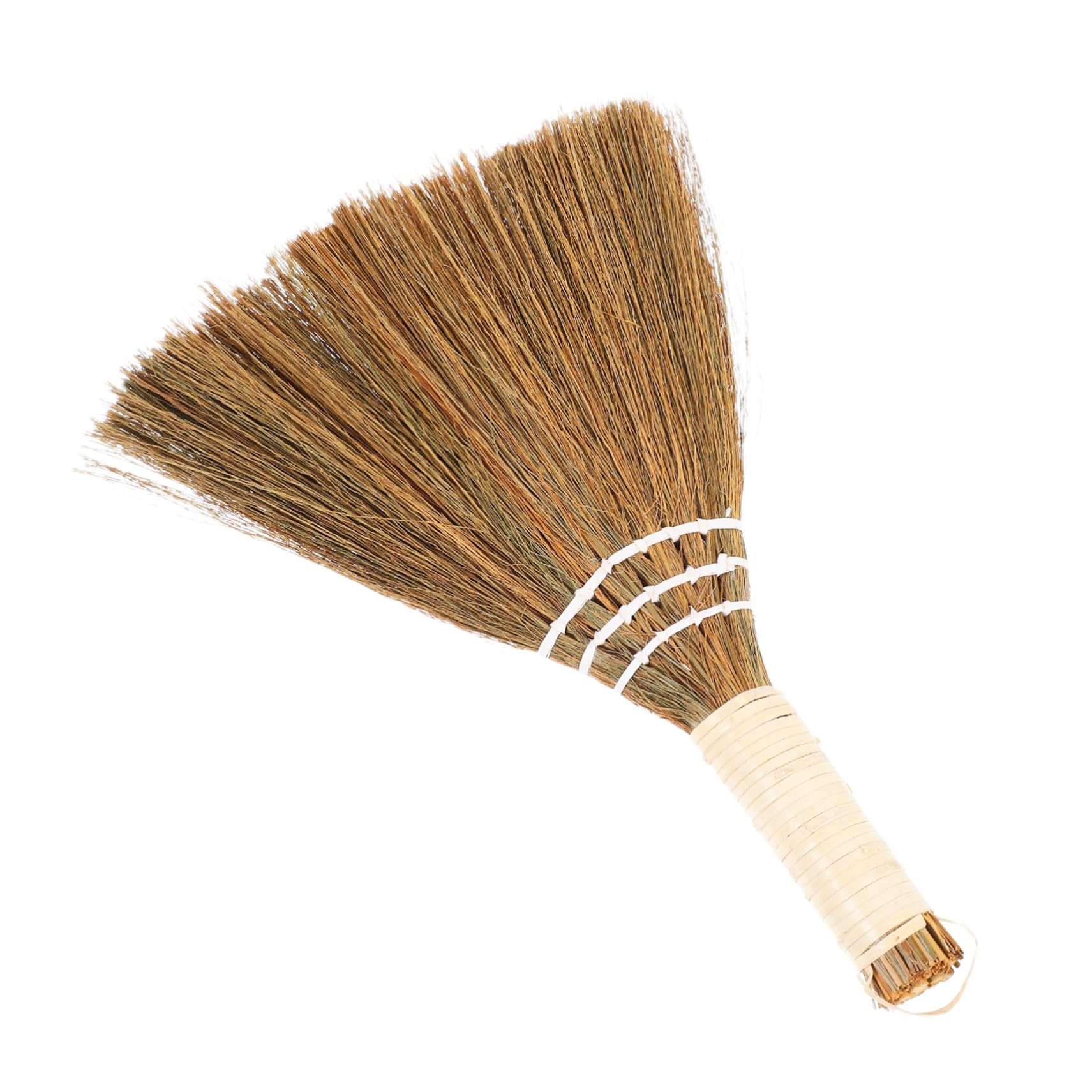 STOBAZA Handwoven Soft Bristle Broom Natural Straw Dust Brush Small Lightweight for Home Office