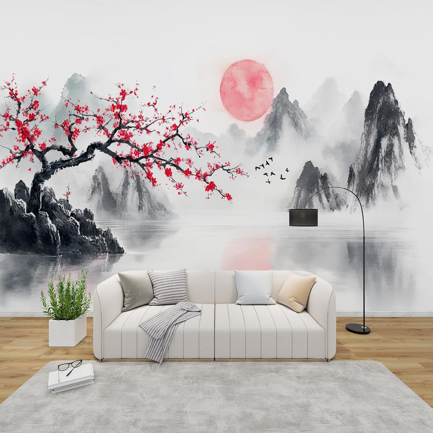 Papier peint paysage chinois 3D panoramique mural en soie 200x140 cm salon