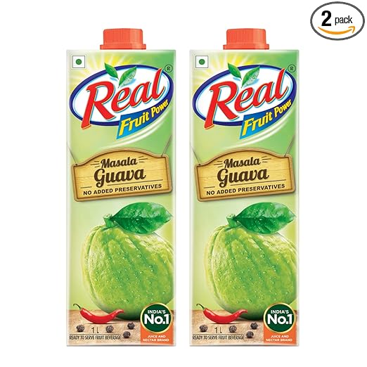 Real Masala Guava Fruit Juice - 1L (Pack of 2) | No Added Preservatives, No Artificial Colours & Artificial Flavours | Goodness of Best Guavas with Chatpata Masala | Daily Dose of Fruit Nutrition | Tasty, Refreshing & Energizing Fruit Drink