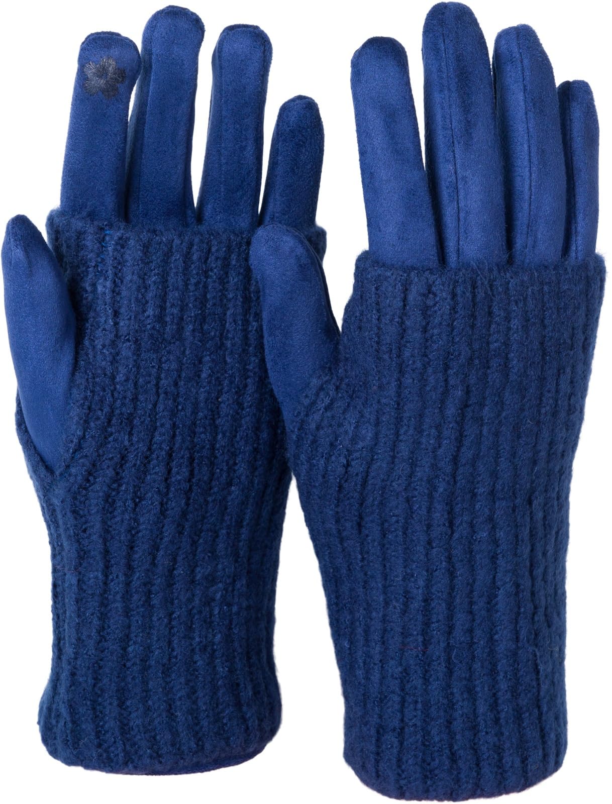 styleBREAKER Women's Cozy Touchscreen Gloves with Removable Knit Cuffs, Warm Winter Gloves for Icy Days 09010022, Colour:Navy
