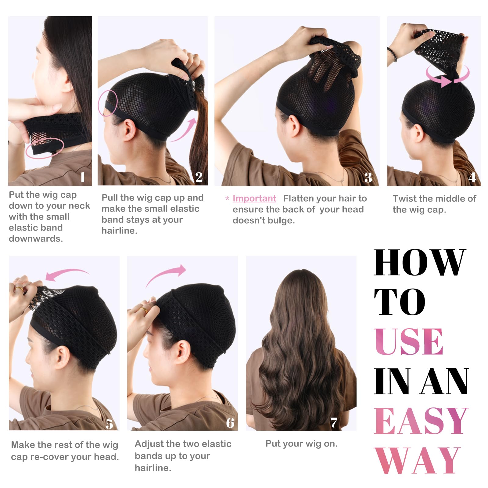 MYKURS Extra Long Mesh Wig Caps for Long Thick Hair Hair Net to Hold Wig in Place, Black 2 PCS - Image 3