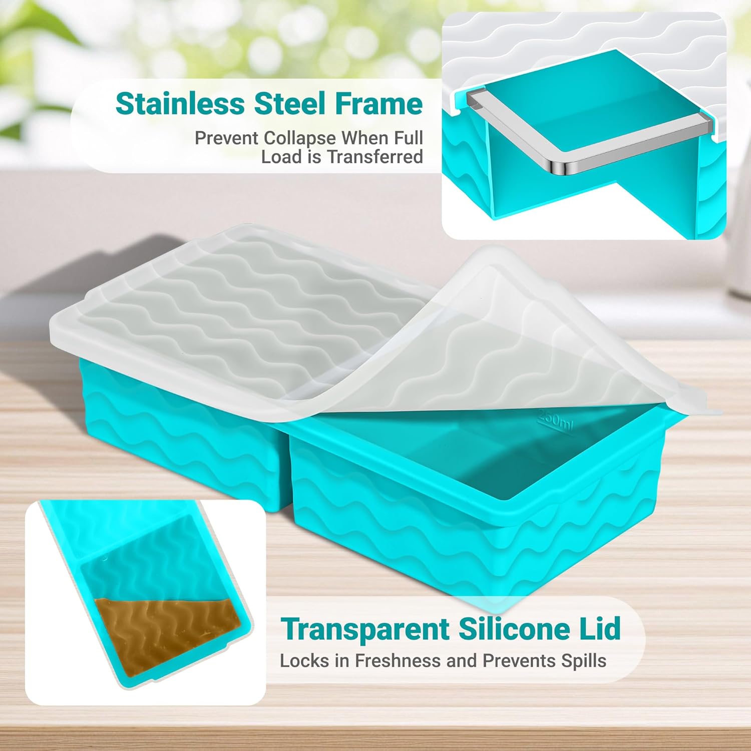 Aopigavi Silicone Freezer Tray with Lid – 2-Cup Soup Freezer Container Molds, Large Ice Cube Trays for Freezing Soup, Sauce & Broth, Meal Prep & Food Storage – Oven & Dishwasher Safe, 2-Pack - Image 4