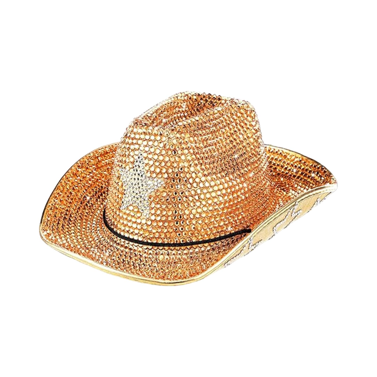 Cappello da cowgirl con strass per donne e uomini, festival musicali, cappello da cowgirls con motivo a stella a cinque punte