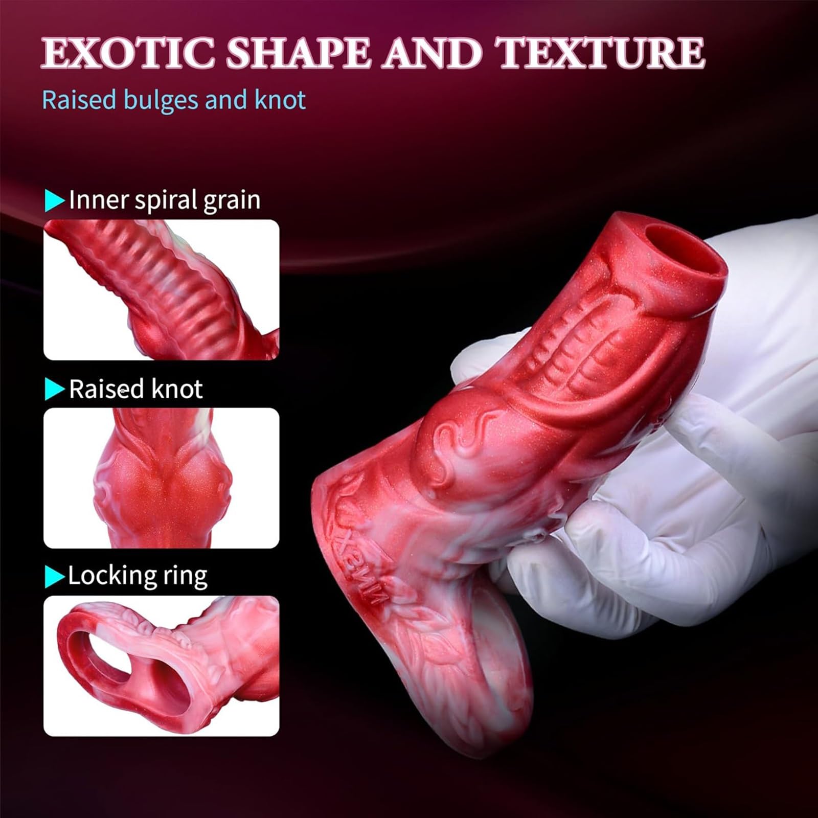 Manicotto for pene Spessi Anelli for pene Annodati Ingranditore dildo uomo, Manicotto estensore Steath in silicone rosso ritardare l'eiaculazione Erezione Ingrandimento coppie