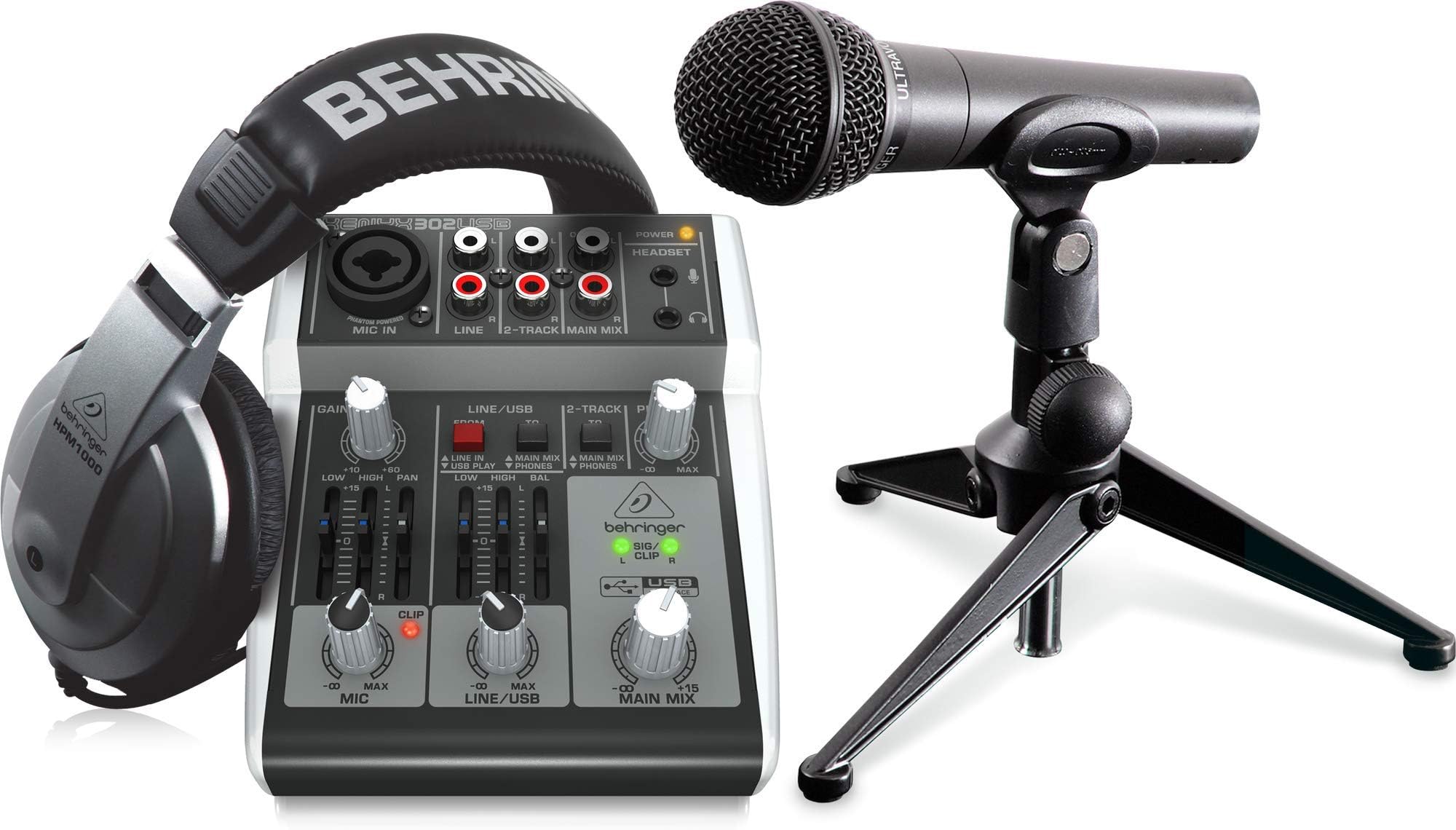Mixer Bundle Set with Headphone + Microphone + PC Direct USB Terminal for Live Streaming & Streaming, Bellinger PODCASTUDIO 2 USB