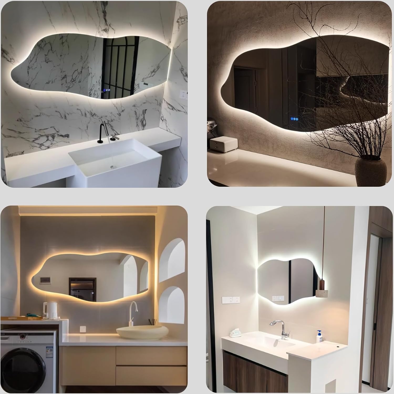 Irregular led bathroom smart wall mirror Defogger,bathroom vanity mirrors for wall with LED light,Multifunction Dimmable Vanity Mirror with Touch Switch,Three-color light,Frameless,Backlight(60*120cm/
