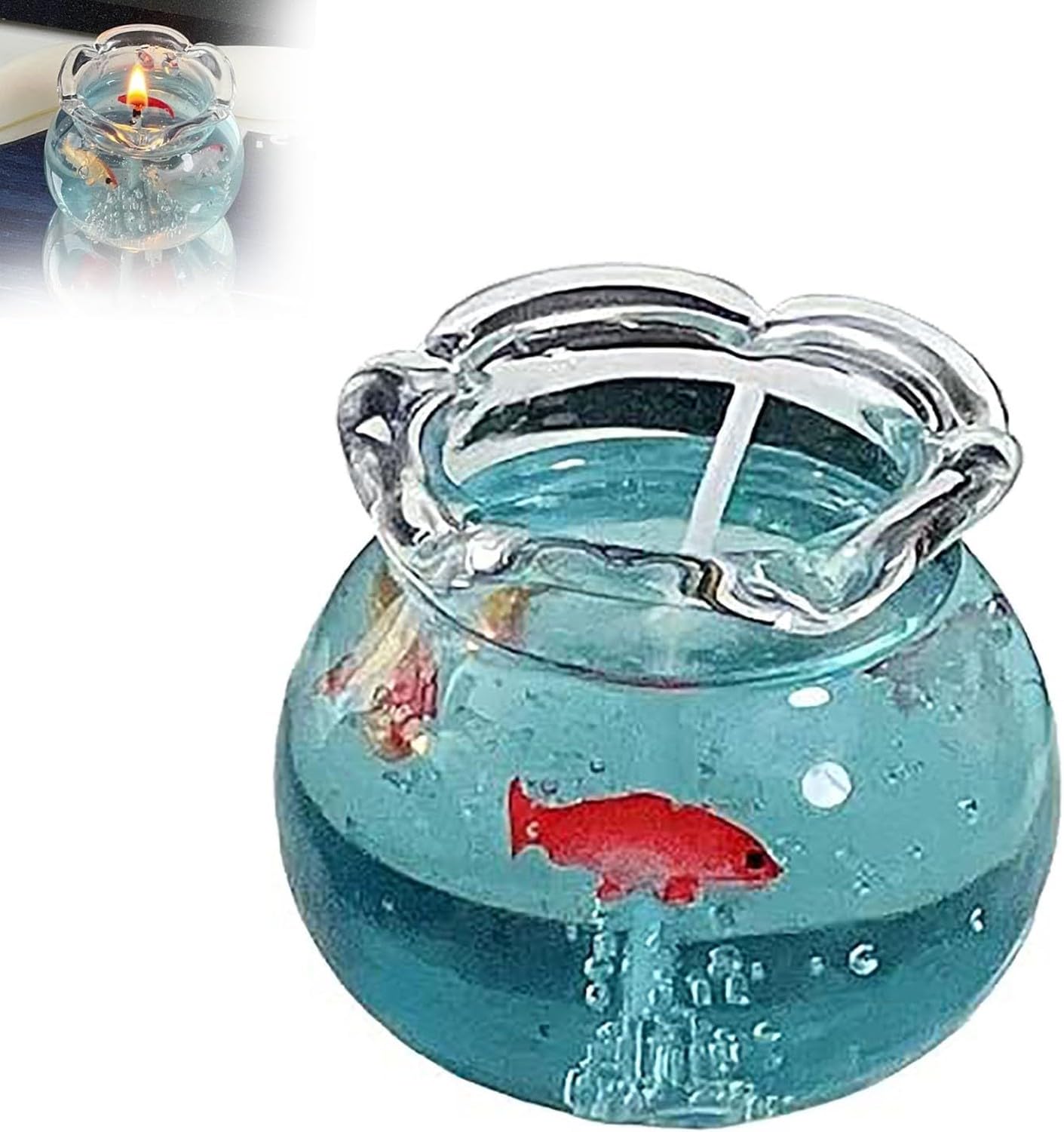 KGAIXN Mini Fish Bowl Scented Candle with Bubbles, Novelty Fishes Candle for Bedroom Desk Home Decor, Fun Bubble Fish Tank Candle for Cozy Room, Party Favors, Trendy D, 1pcs
