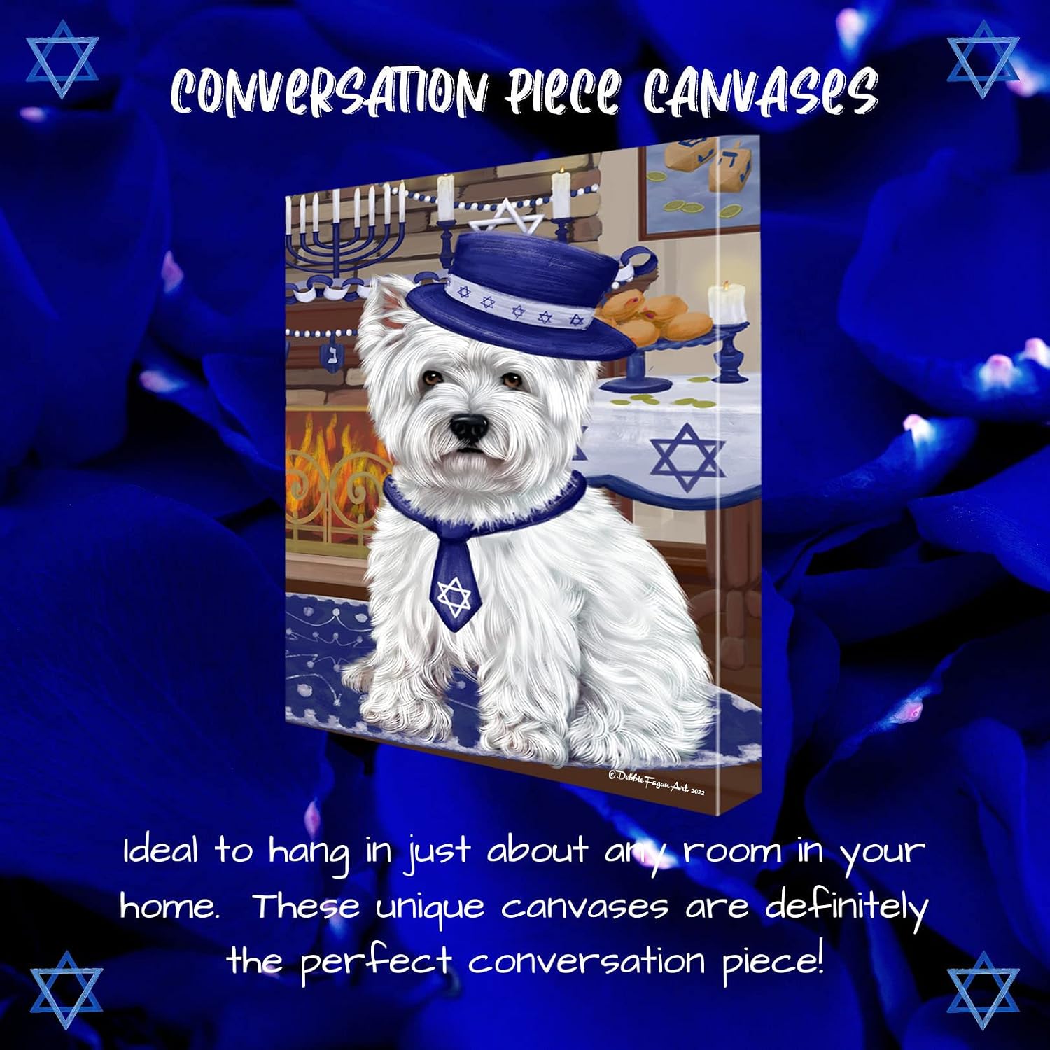 Doggie of the Day Hanukkah with West Highland Terrier Dogs Canvas Wall Art - Premium Quality Ready to Hang Room Decor - Flat Rolled 16" x 24"