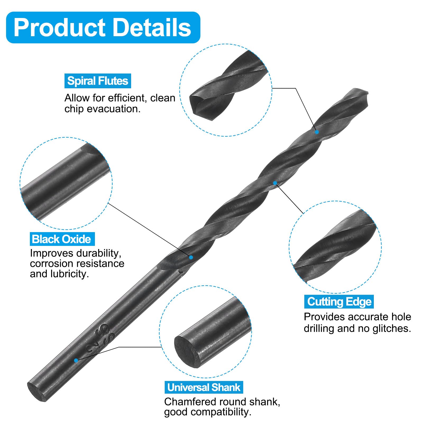 Set di maschi e punte da trapano, 2 maschi per filettatura metrica a scanalatura dritta M5 x 0,8 e 2 punte elicoidali da 4,2 mm, kit di utensili per filettatura HSS-6542 in ossido nero/non rivestit