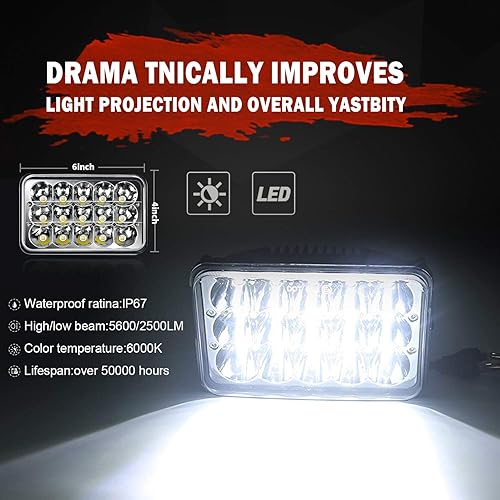 Miniatura 9 de (4 unidades) Faros LED de 4 x 6 pulgadas aprobados por puntos rectangulares de repuesto H4651 H4652 H4656 H4666 H6545