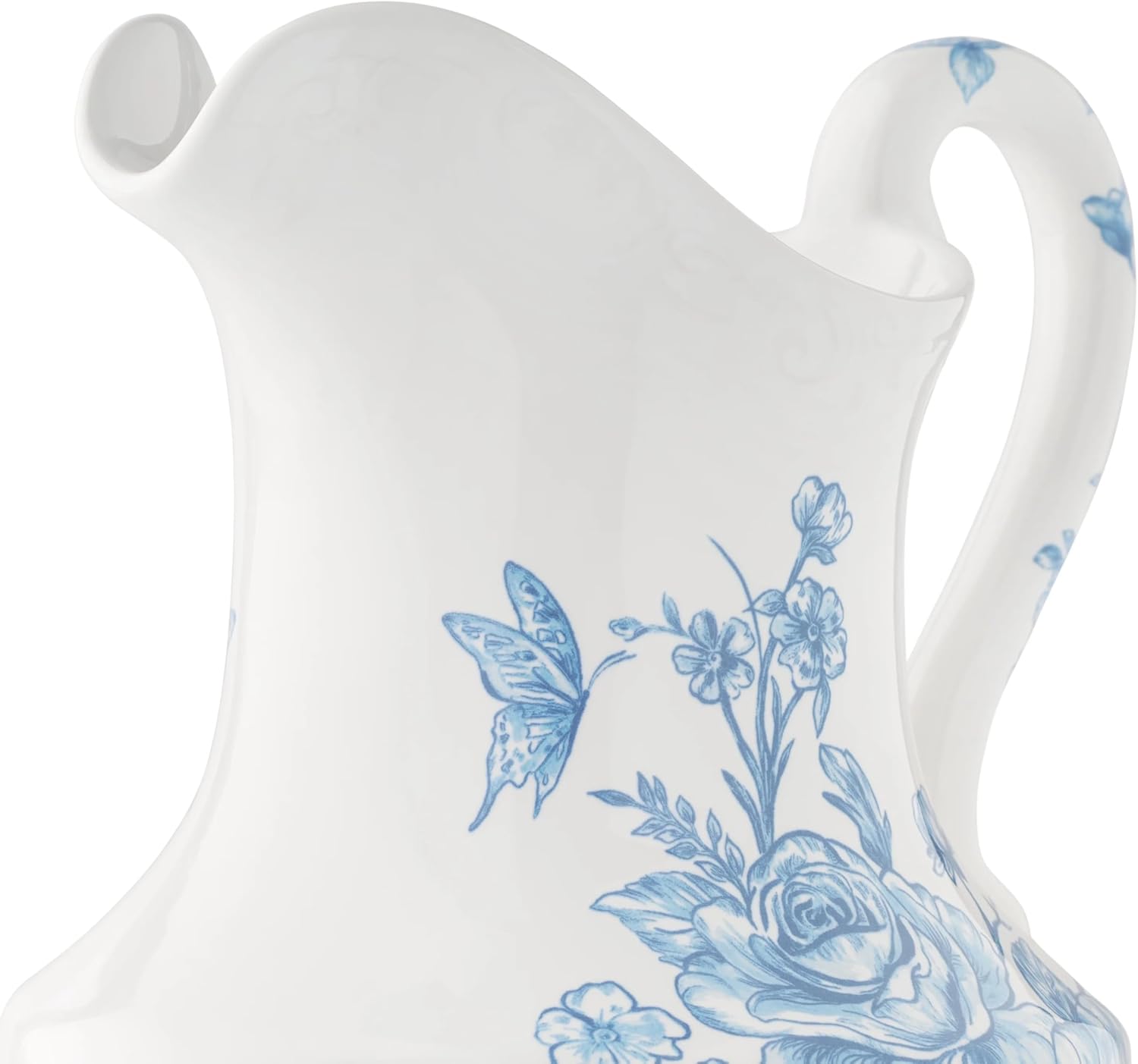 Stoneware 2-Quart Pitcher, Blue Ceramic Beverage Server, Farmhouse Style Water Jug for Juice Milk Lemonade, Dishwasher Safe