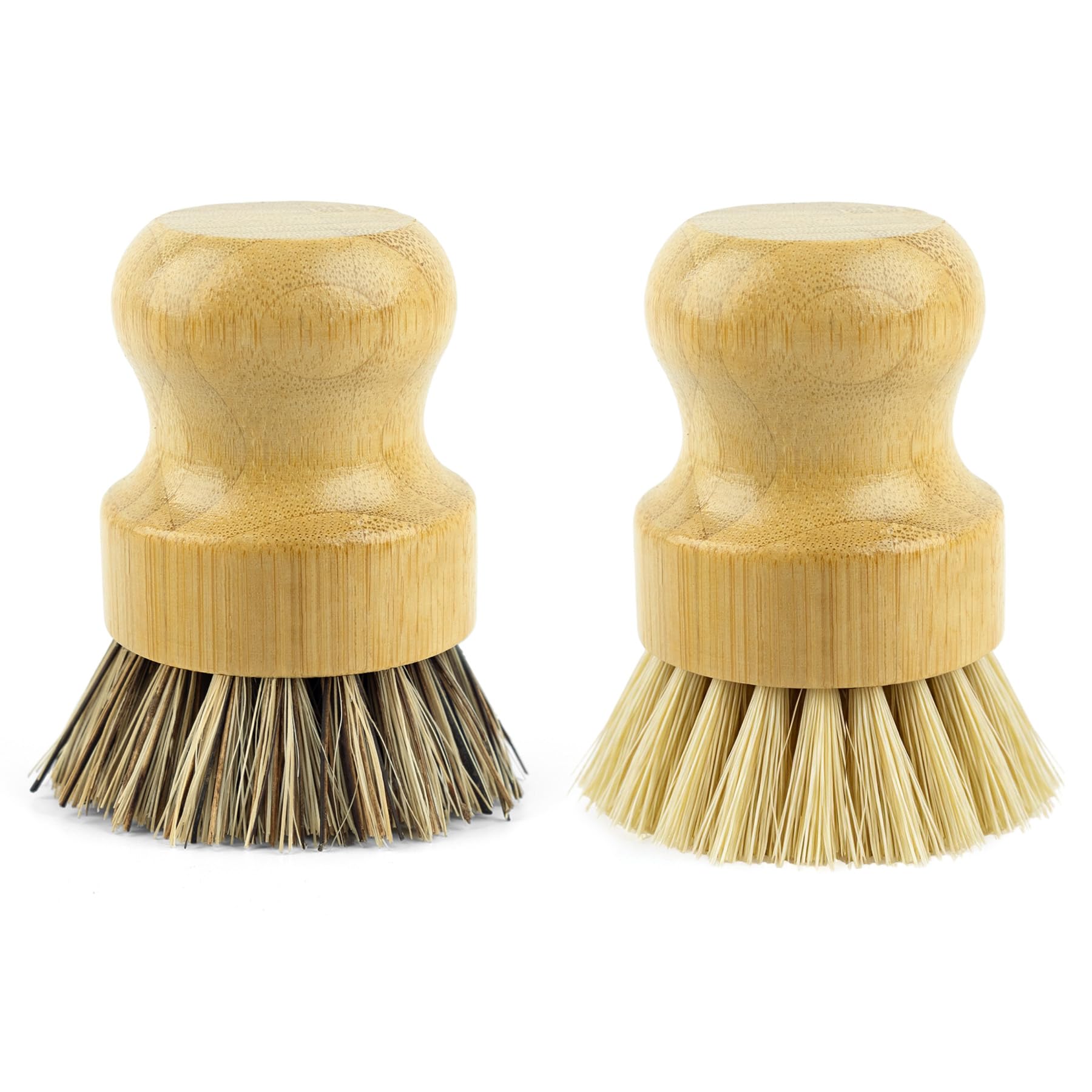 AUEAR, Natural Bamboo Dish Scrub Brush Cleaning Pot Scrubber Brushes Coconut Bristles for Cast Iron Skillet Pots Pans (2 Pack, 2 Colors)