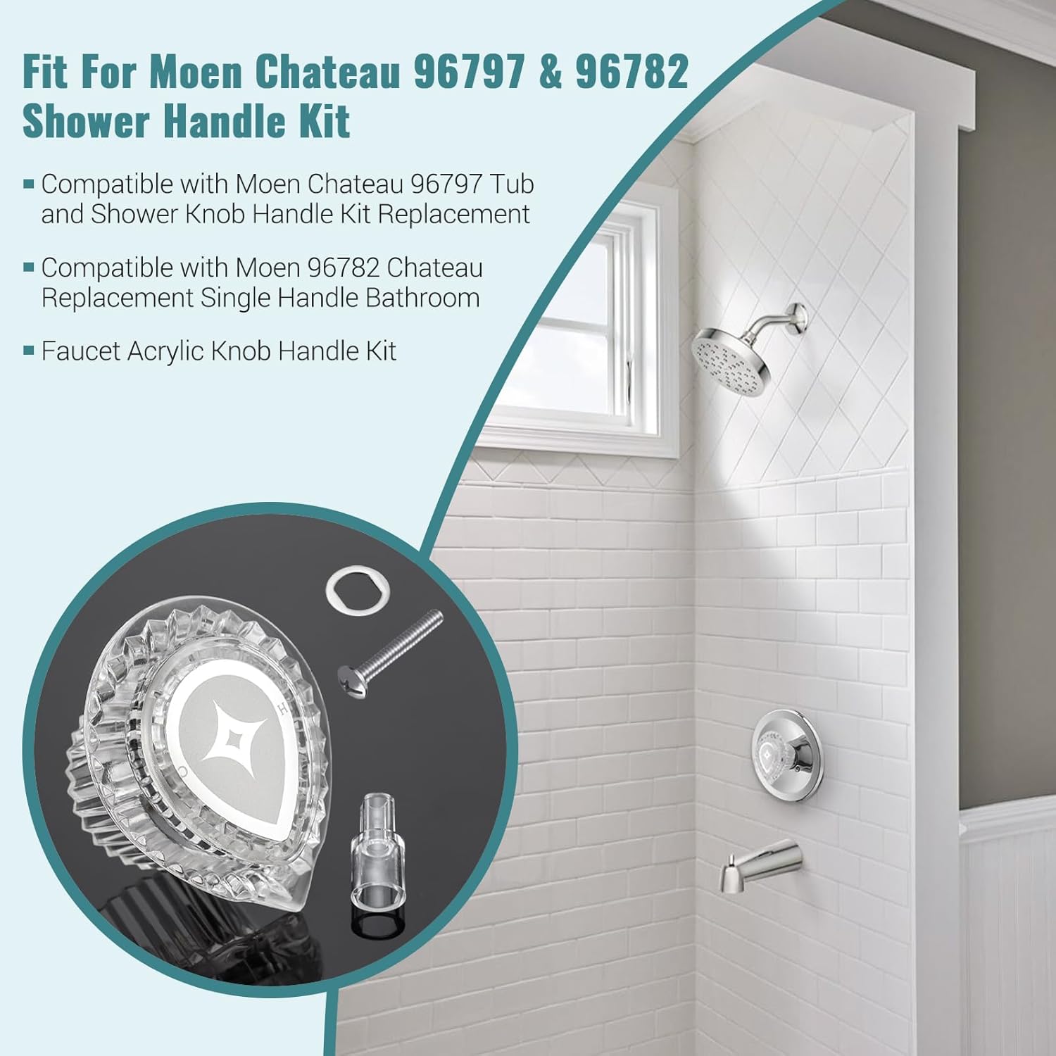 1 Pack 96782 Shower Knob for Chateau Collection, Replacement Shower Knob Compatible with Moen 96782/96797Faucet Handle Kit, Fits for Moen Chateau Tub and Shower/Bathroom Sinks