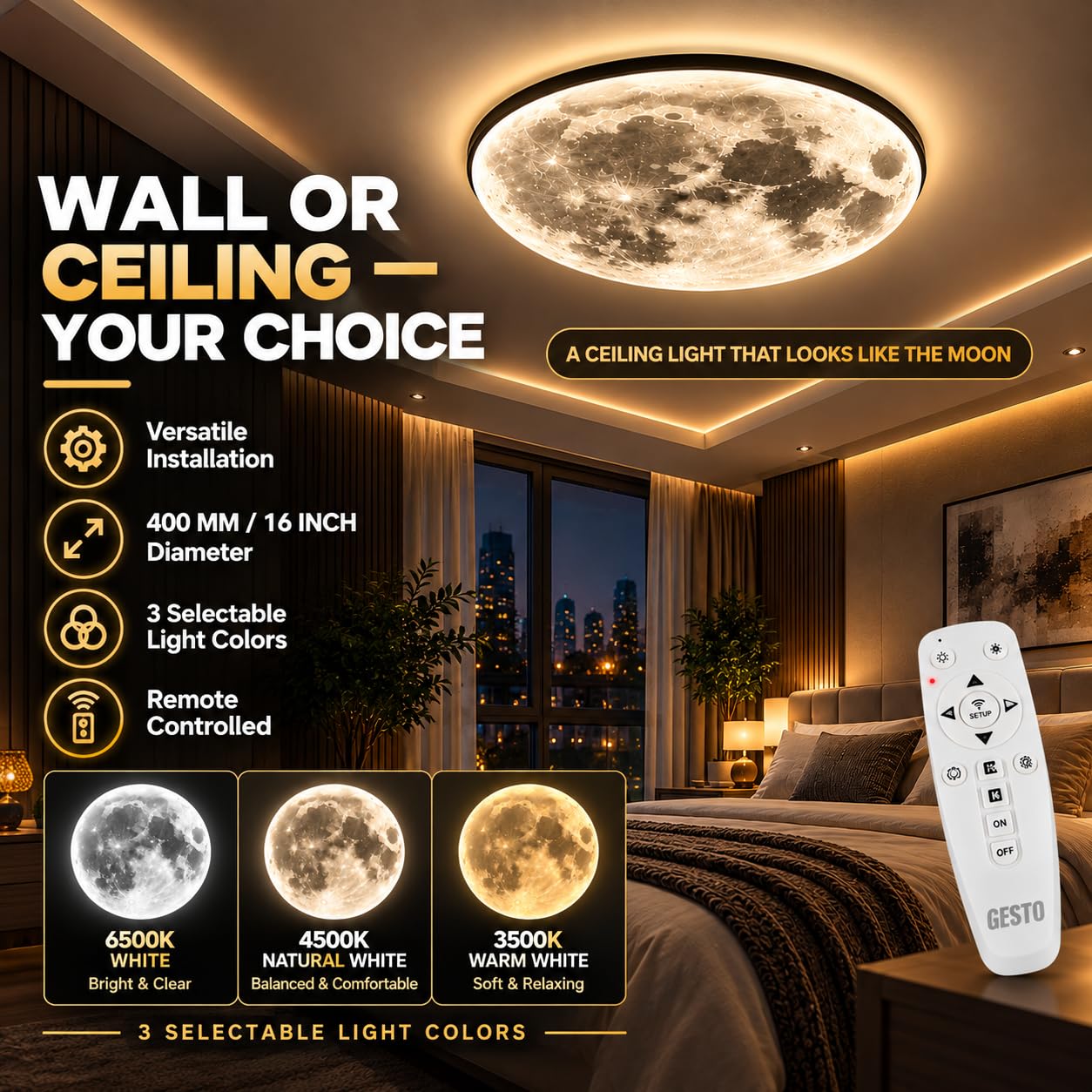 Gesto 16" Moon Wall Light - Realistic LED Decor -6 Gesto 16" Moon Wall Light - Realistic LED Decor -6