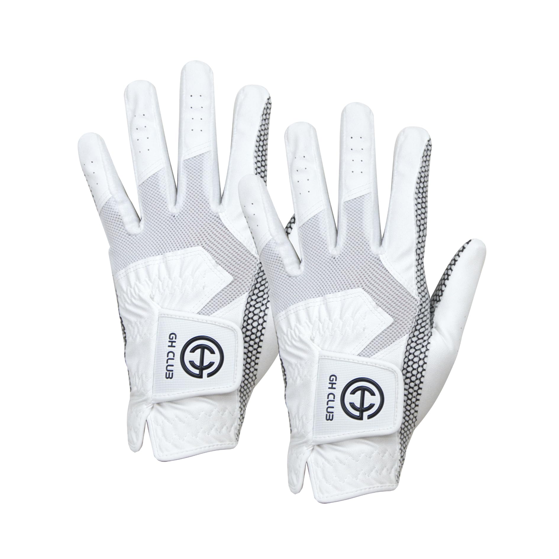 GH CLUB Men's Polyurethane Non-Slip Synthetic Leather Golf Gloves Two Left Hand Gloves (Large) (LRG), White
