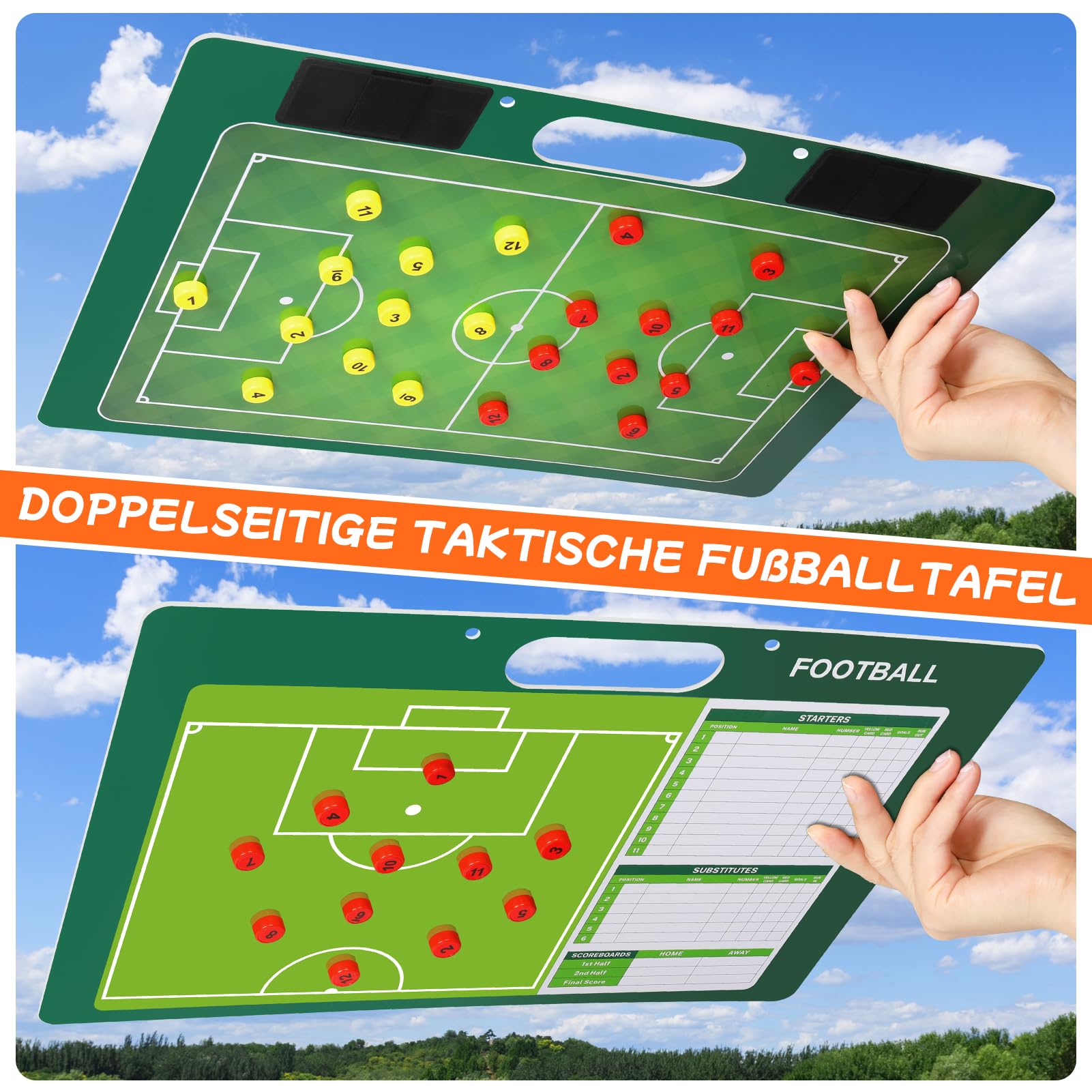 Desoto Magnettafel Fußball Coaching Board - Strategie-Lehr-Zwischenablage, Profi Taktikmappe Strategiebrett für die Schulung und Spielanalyse