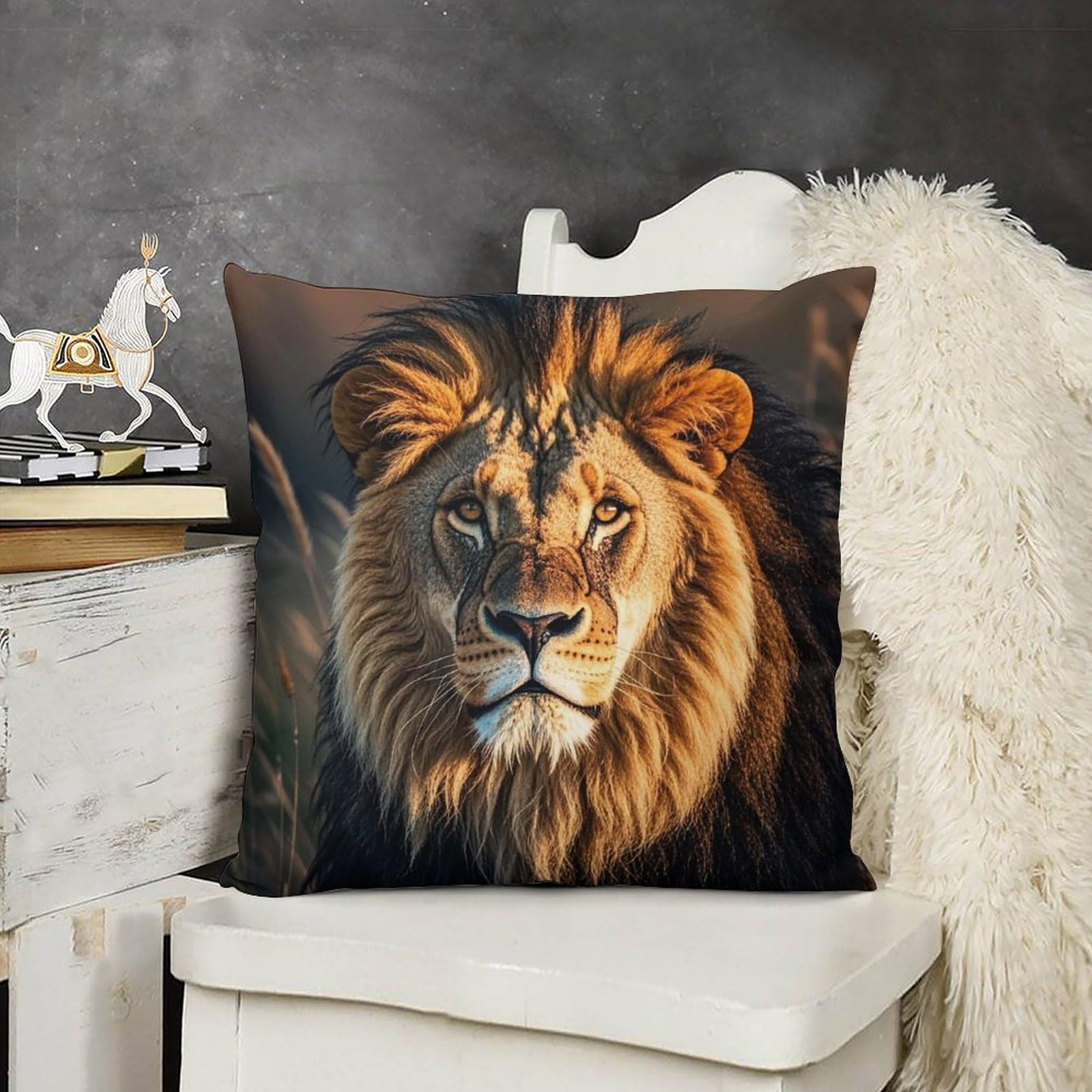 FodPand Soft Plush A Lion Couch Pillow Covers 24x24 Decorative Square Body Pillow Case with Hidden Zipper Skin-Friendly & Anti-Pilling Cushion Cover for Living Room Bedroom Sofa Patio