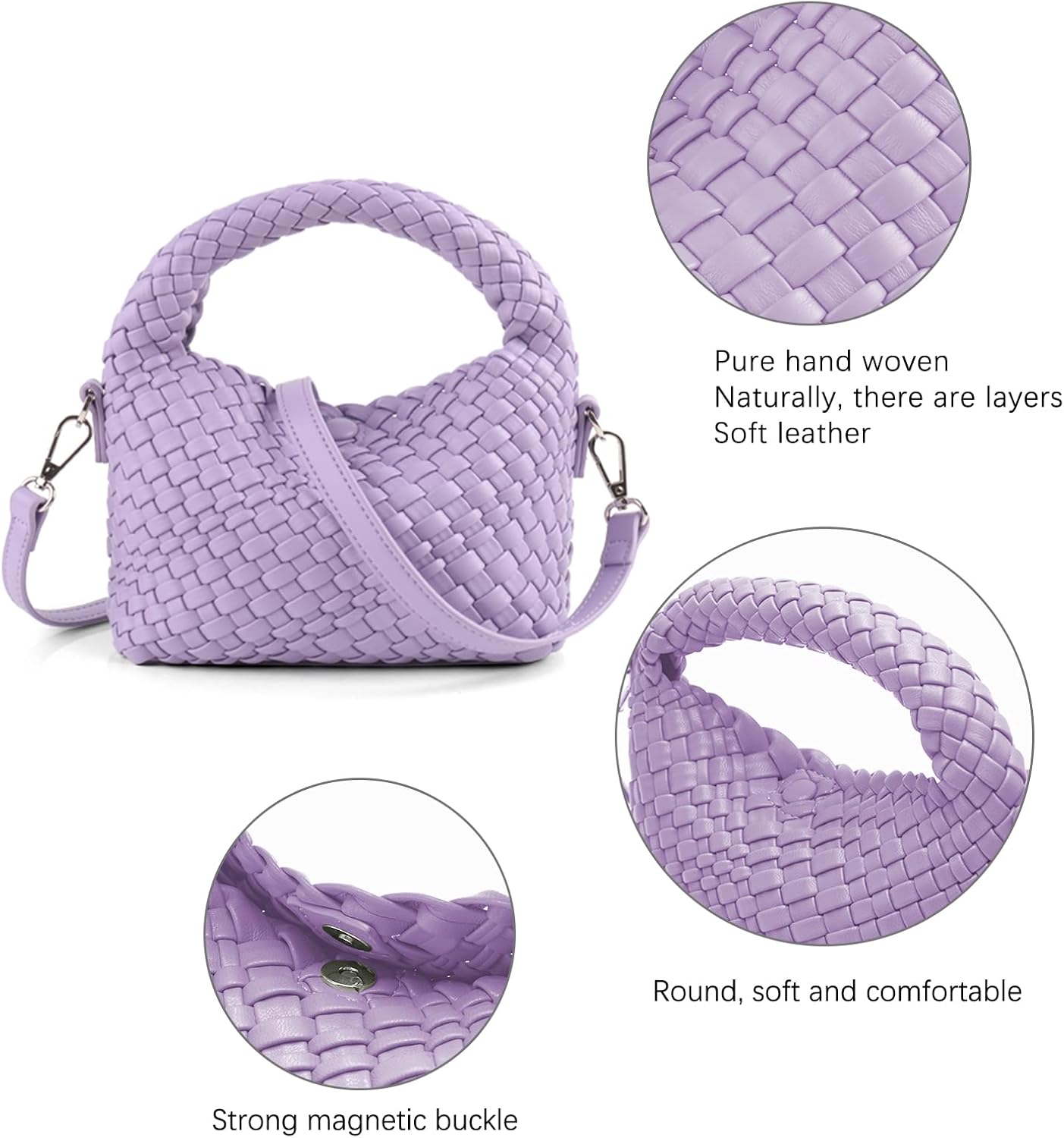 Woven Crossbody Bag Small Tote Cute Purse for Women,Top Handle Handbag Pu Leather Shoulderbag with Detachable Strap