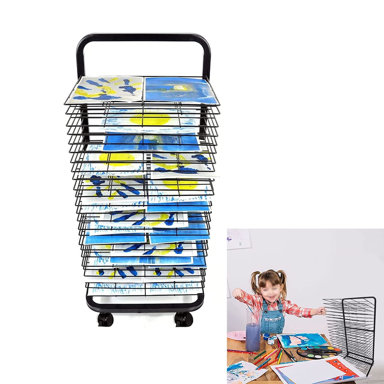 Séchoir à toile robuste en métal - Étagères flexibles, idéal pour les salles de classe, les ateliers d'artistes et la maison, parfait pour les toiles, le papier et les impressions - 25 niveaux