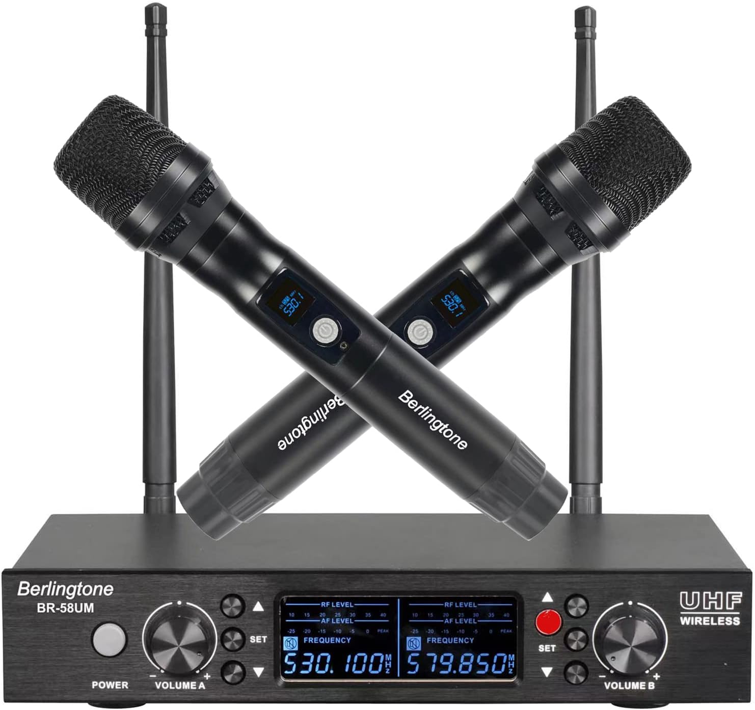 BerlingtoneBR-58UM UHF Professional Handheld Wireless Microphone Systems, 120- Adjustable Frequency Channel, Metal Mic/Base, Karaoke, DJ, Conference, Church, Meeting, Weddings, UP to 260ft Range