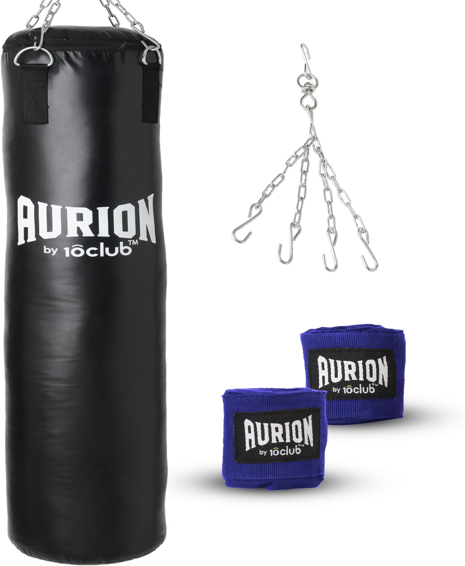 Aurion Boxing Bag Unfilled Heavy Bag Set with Boxing Hand Wrap,Chain Ceiling Hook | Great for Grappling, MMA, Kickboxing, Muay Thai, Karate, Taekwondo Comes in Sizes 2FT/3FT/ 4FT/5FT (Black, 36-inch)