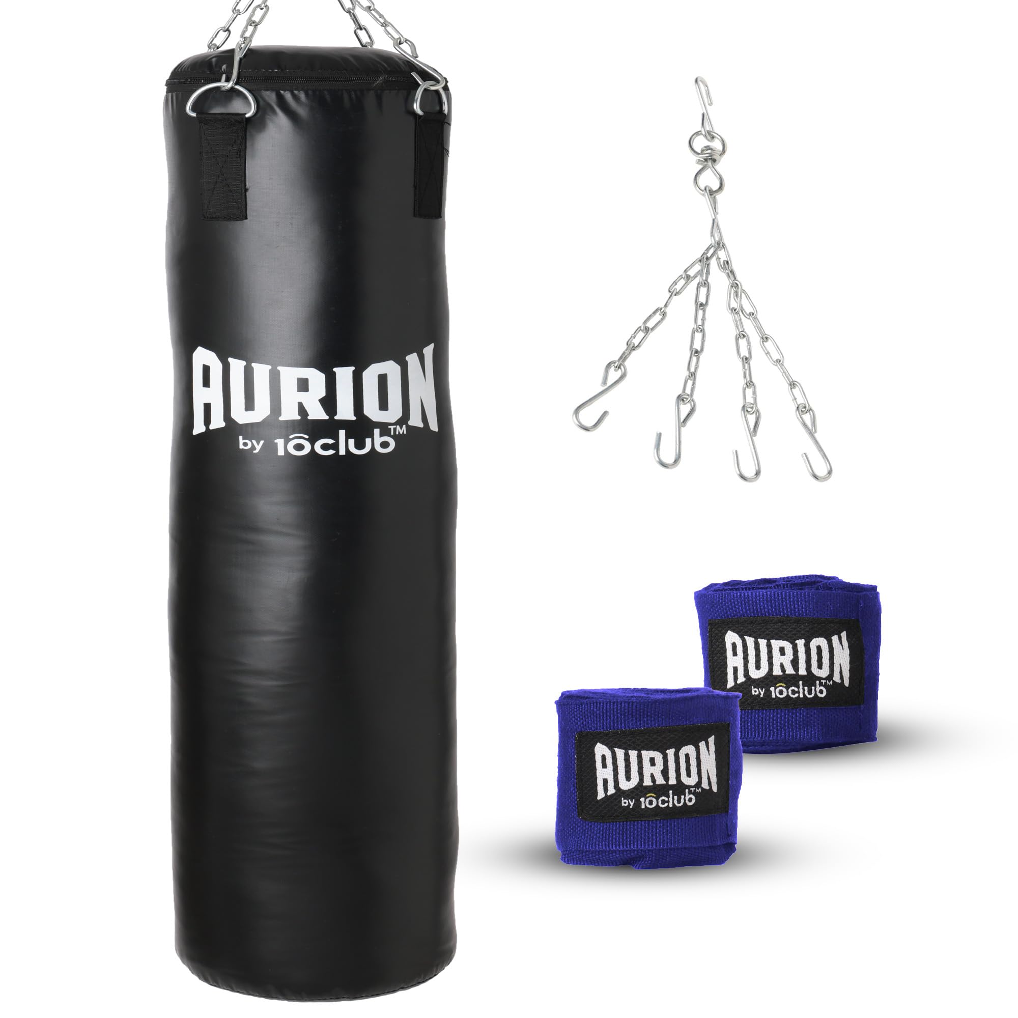 Aurion Boxing Bag Unfilled Heavy Bag Set with Boxing Hand Wrap,Chain Ceiling Hook | Great for Grappling, MMA, Kickboxing, Muay Thai, Karate, Taekwondo Comes in Sizes 2FT/3FT/ 4FT/5FT (Black, 36-inch)